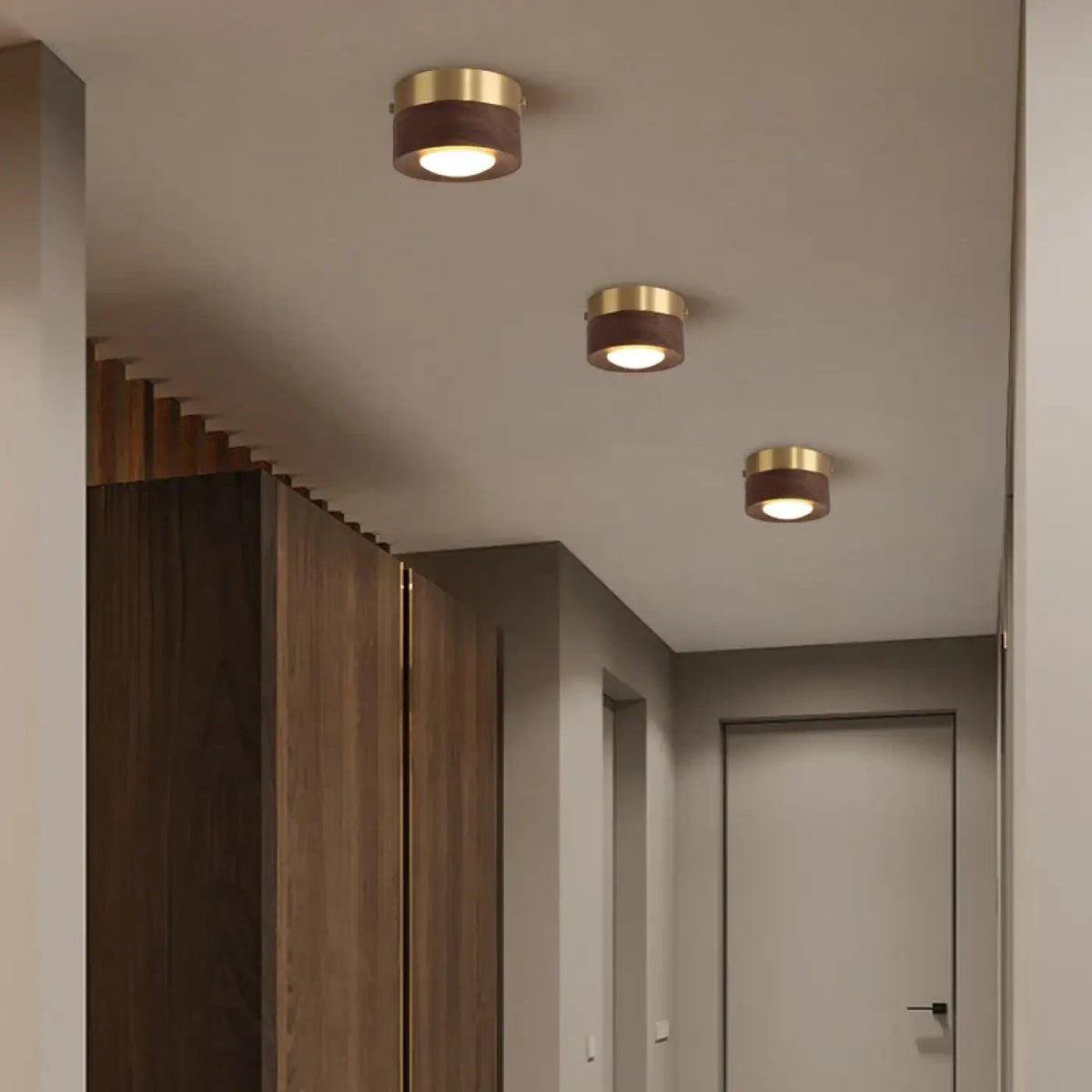 Plafonnier Bois et Laiton Minimaliste