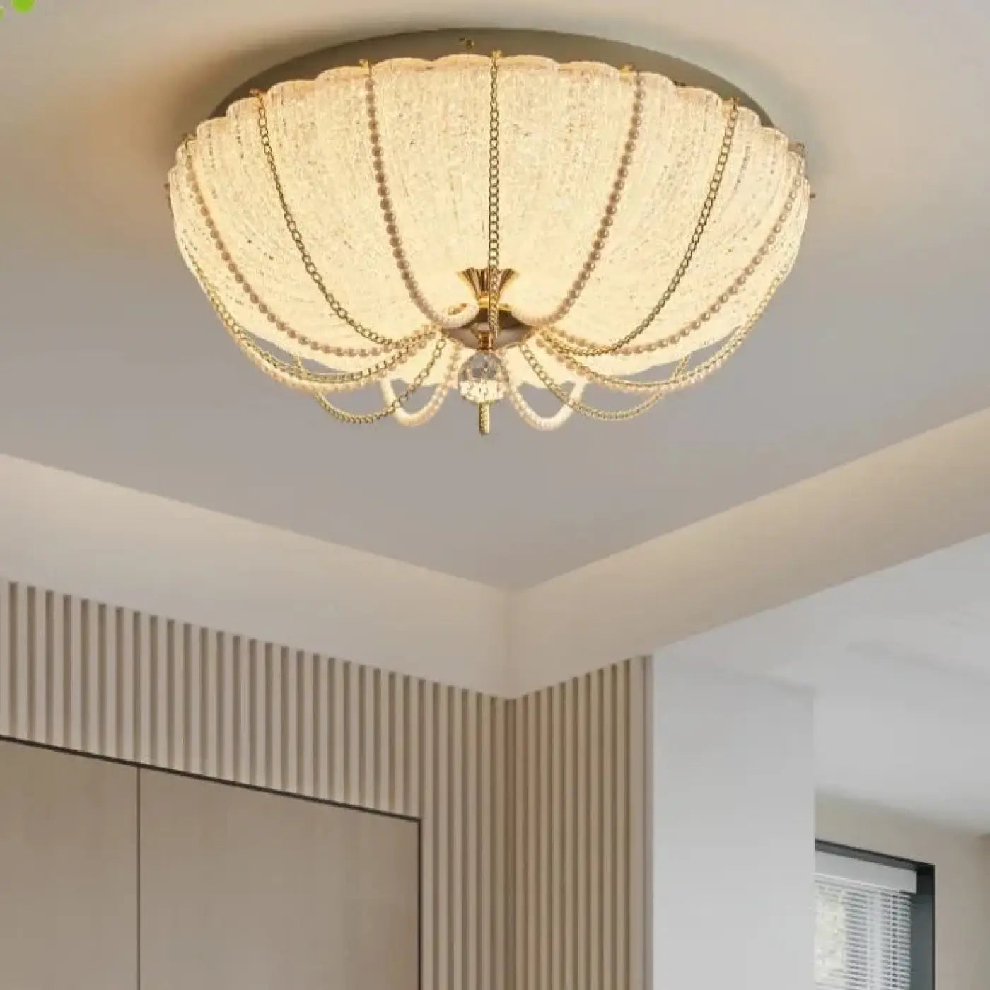 Plafonnier Cristal Doré Perles - Dalumea - vue 3