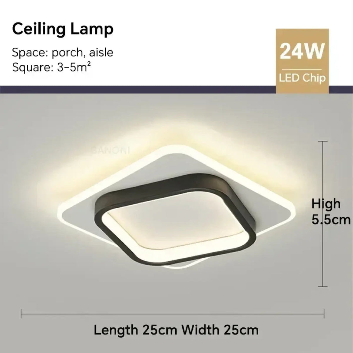 Plafonnier LED Carré Moderne - Dalumea - vue 3