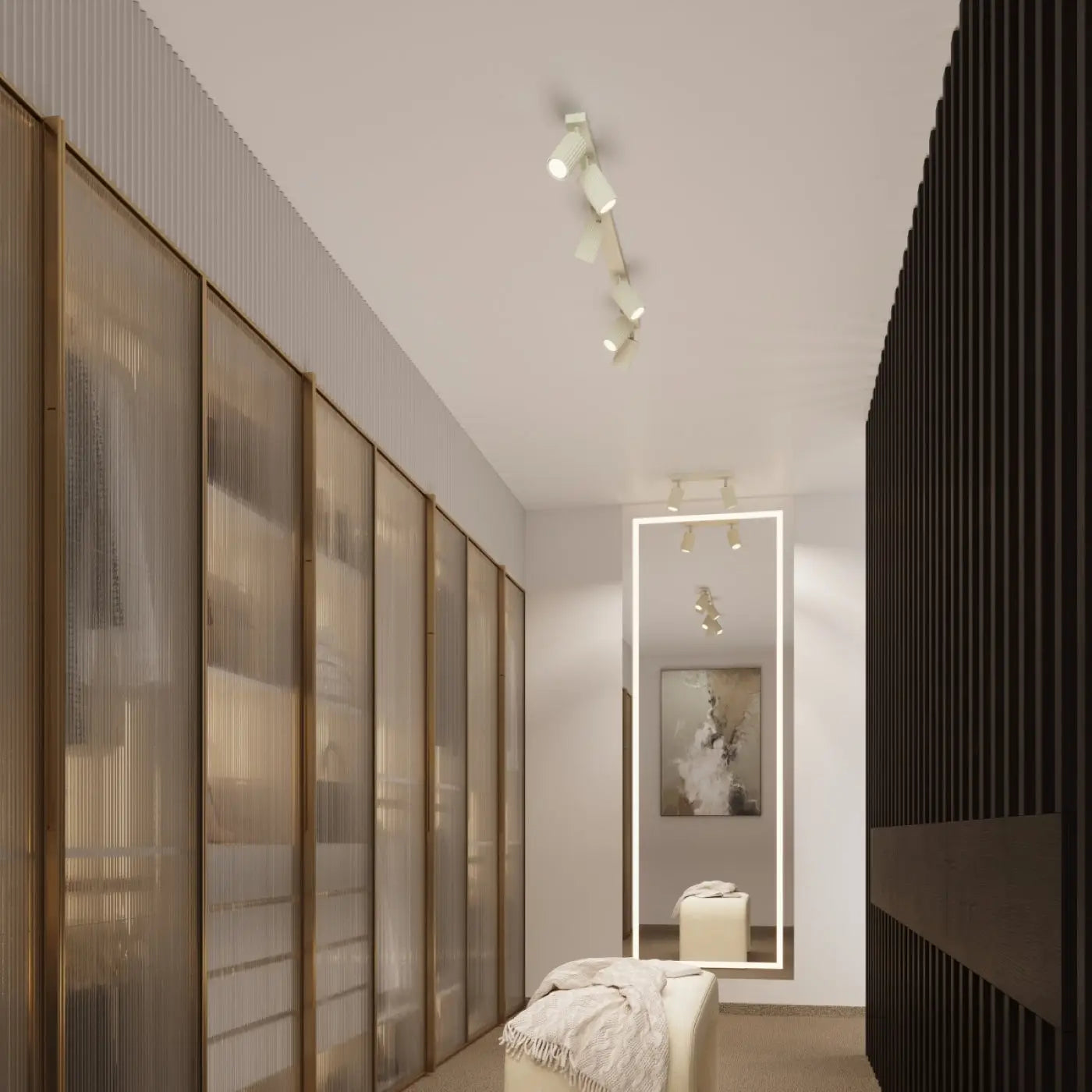 Plafonnier 3 Spots Orientables Cannelé Beige - Dalumea - vue 8