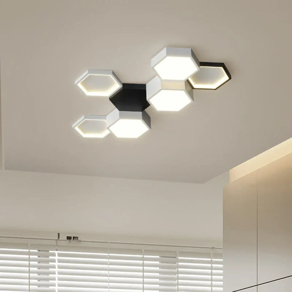 Plafonnier LED Hexagone Noir Blanc - Dalumea - vue 1