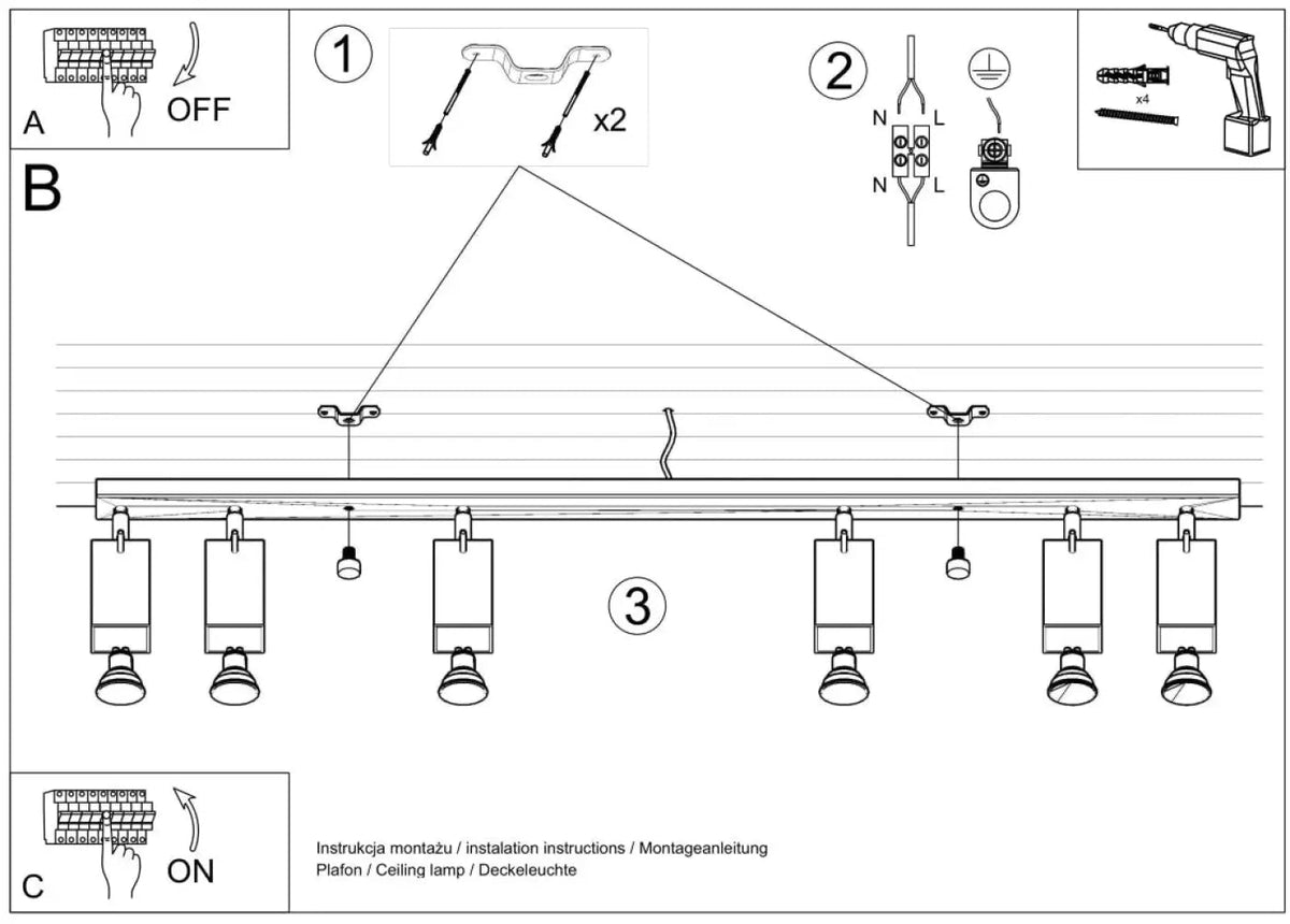 Plafonnier Rail 4 Spots Chrome - Dalumea - vue 7