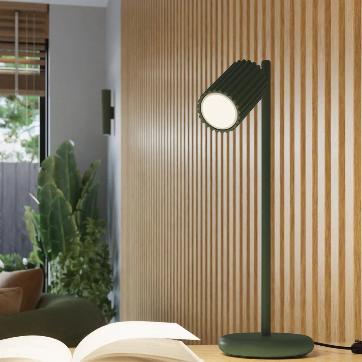 Plafonnier luminaire plafonnier a trois spots vert olive au design cannele - Dalumea - vue 11
