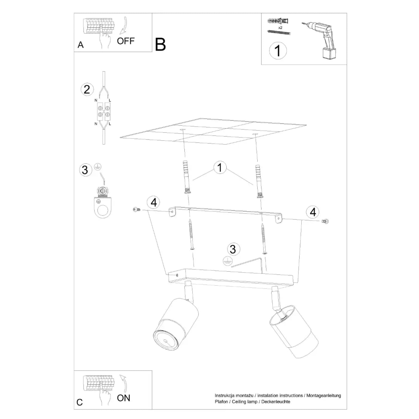 Plafonnier 2 Spots Orientables Noir Doré - Dalumea - vue 8