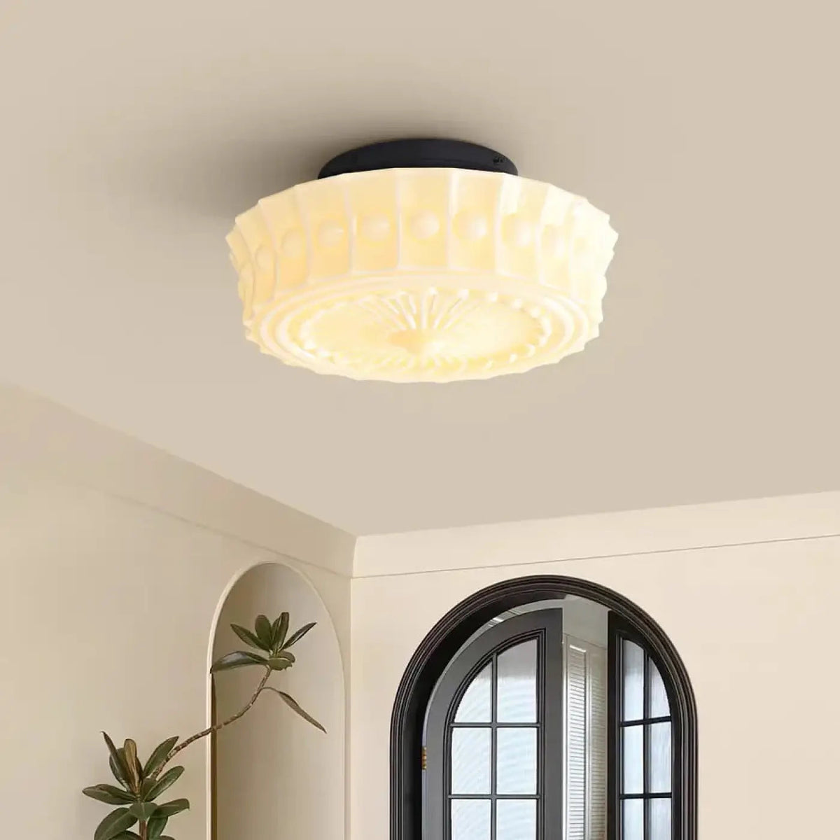 Plafonnier Design Rétro Verre Blanc Sculpté - Dalumea - vue 2