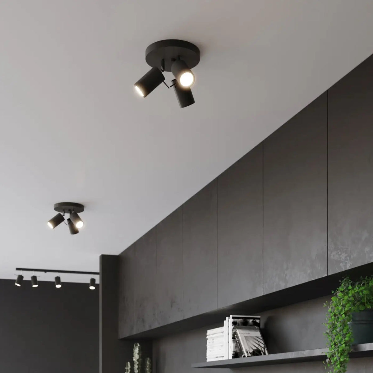 Plafonnier 3 Spots Orientables Base Ronde Noir - Dalumea - vue 5