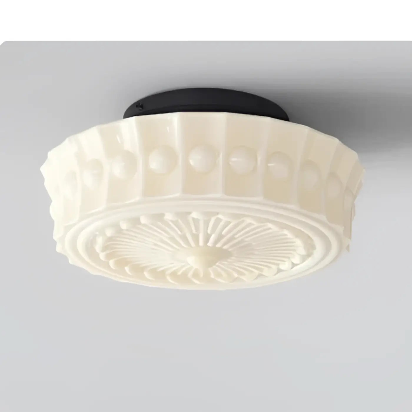 Plafonnier Design Rétro Verre Blanc Sculpté - Dalumea - vue 6