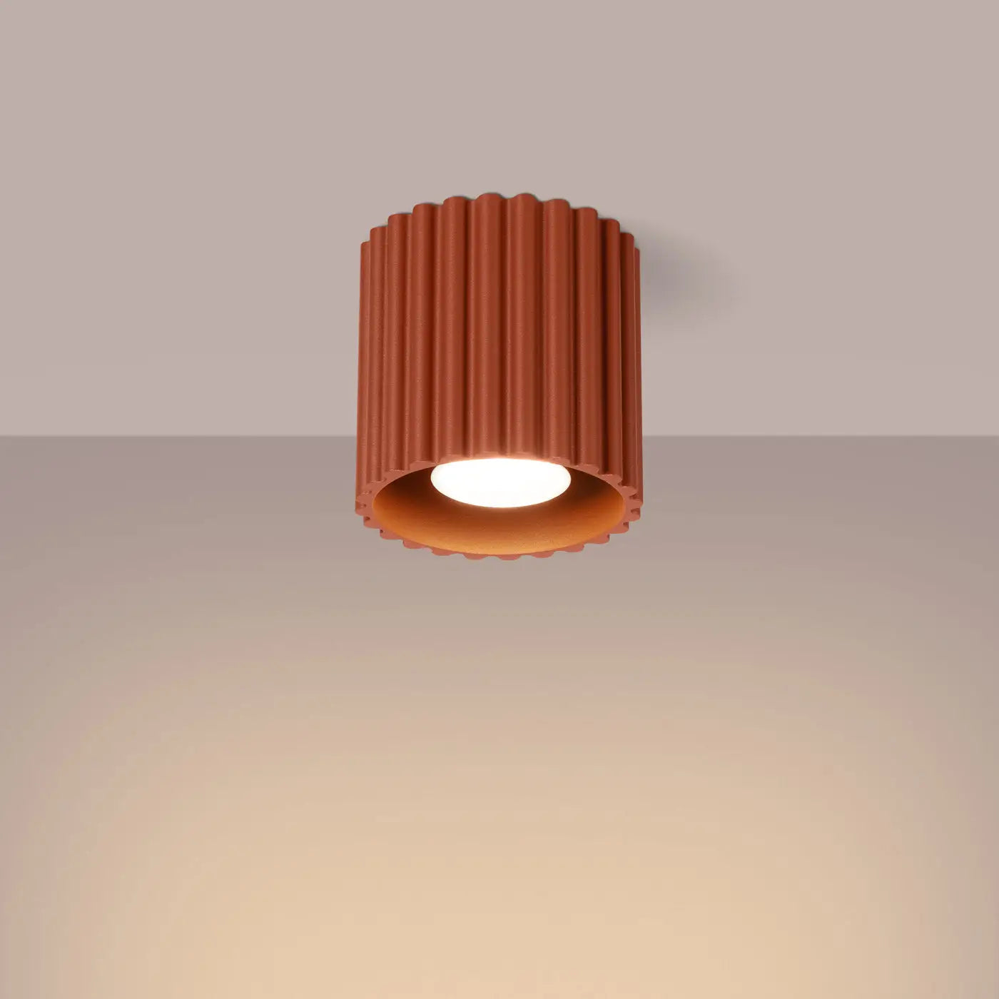 Plafonnier Cylindrique Strié Ouverture Lisse Rouge Ocre - Dalumea - vue 1
