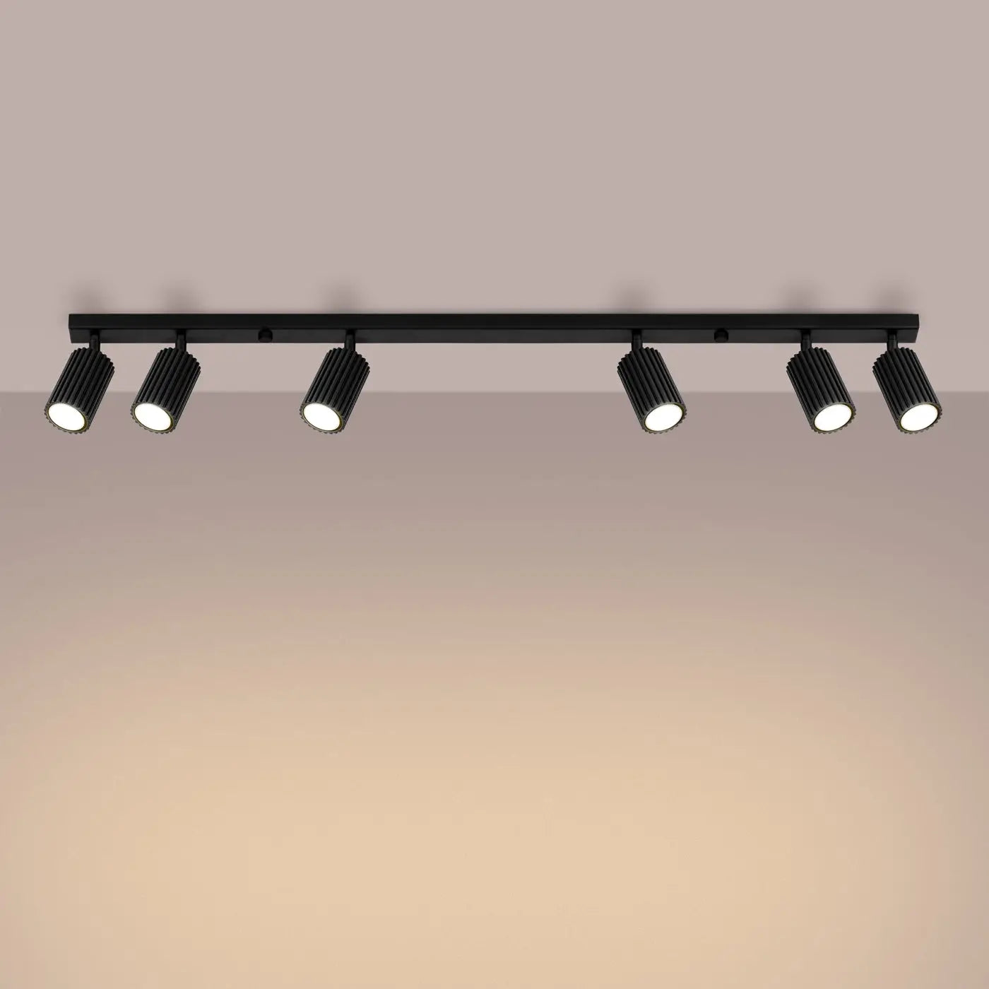 Plafonnier 6 Spots Orientables Cannelé Noir - Dalumea - vue 1
