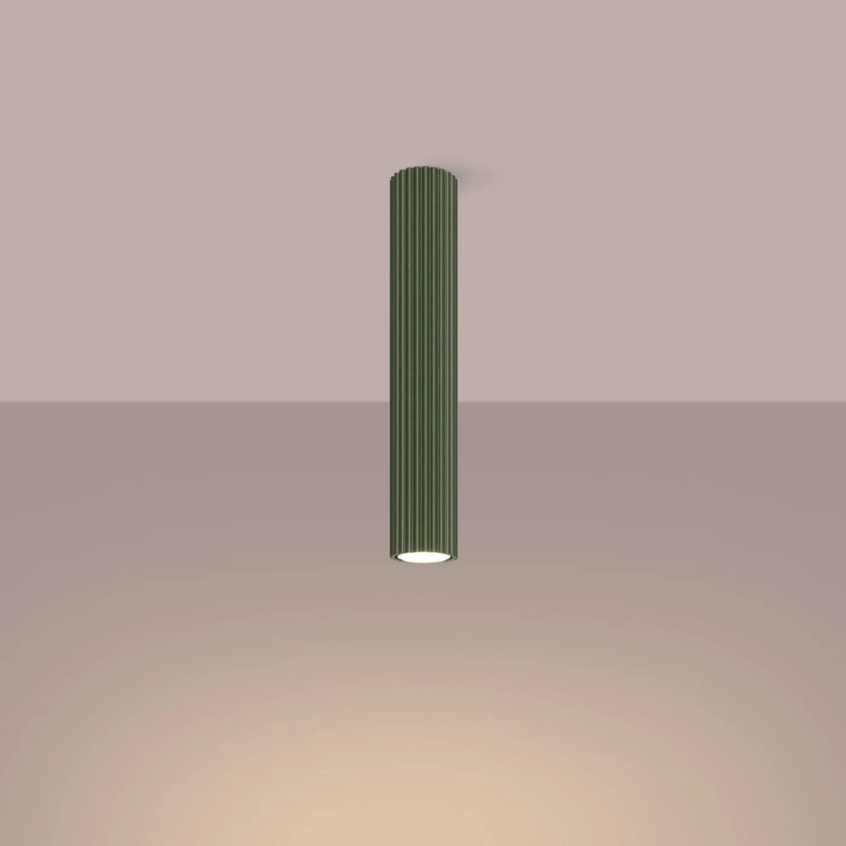 Plafonnier Cylindrique Vert Olive Cannelé - Dalumea - 40 cm