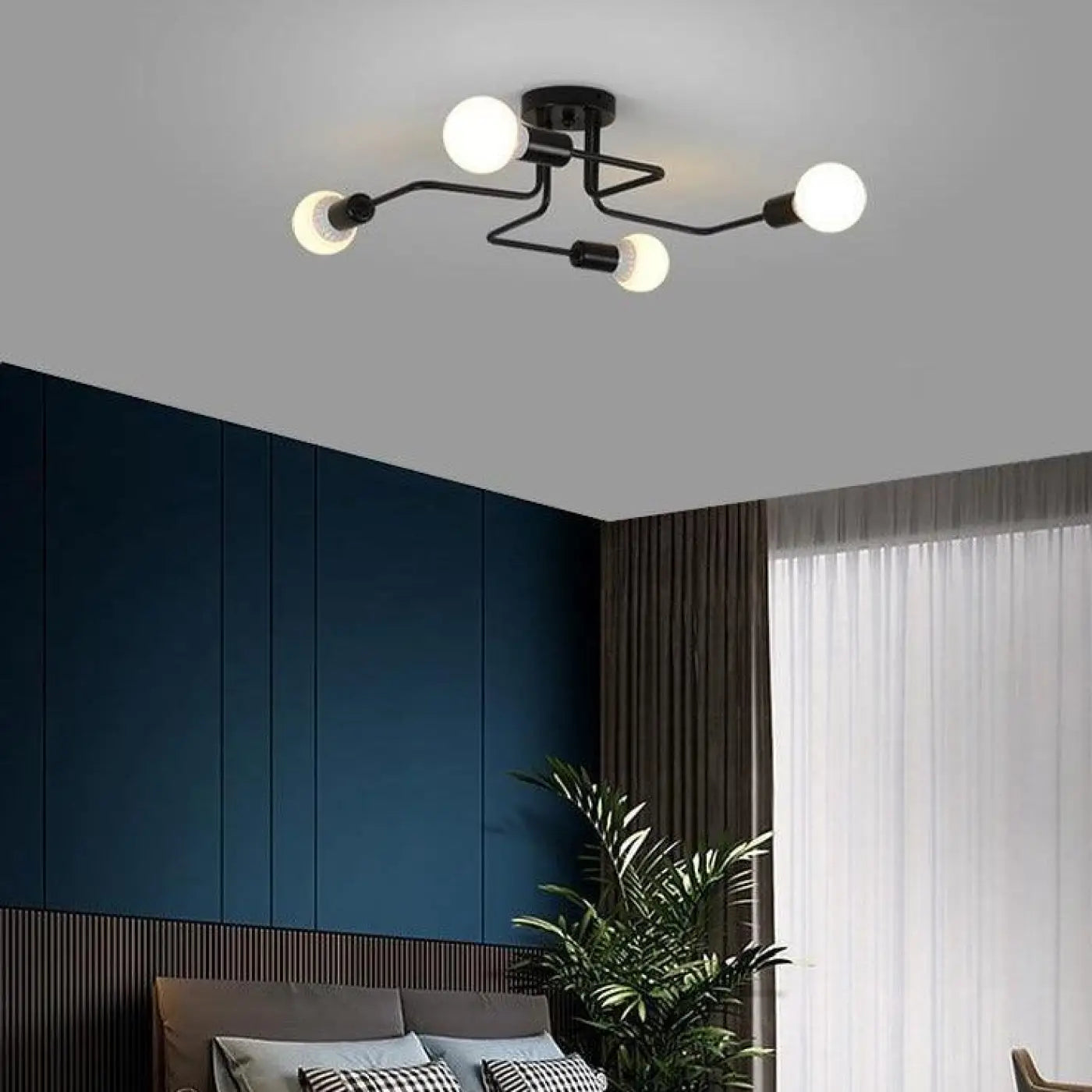 Plafonnier LED Ampoules Apparentes Design Noir - Dalumea - vue 6
