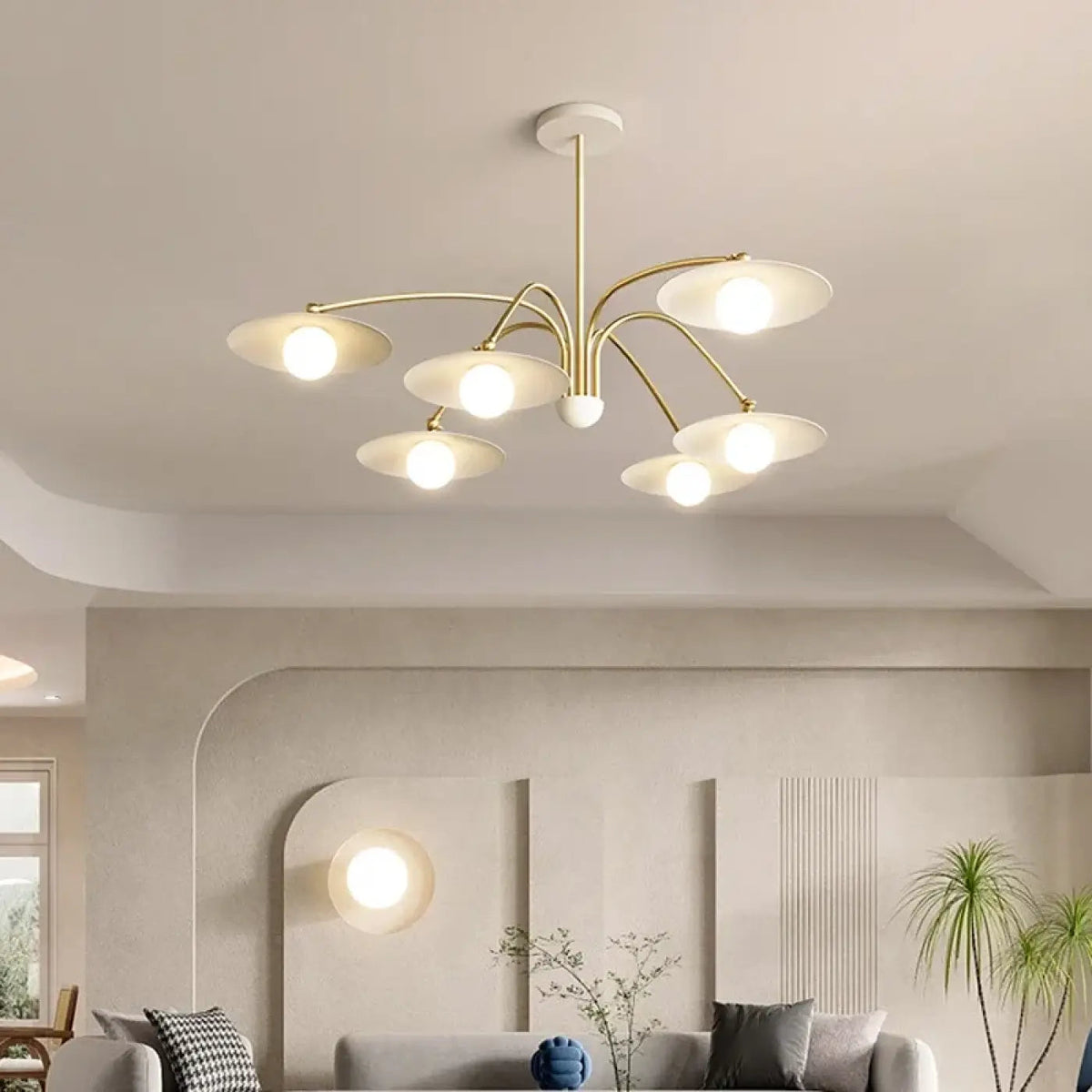 Plafonnier LED Art Déco Blanc Bras Dorés Pivotant - Dalumea - vue 1