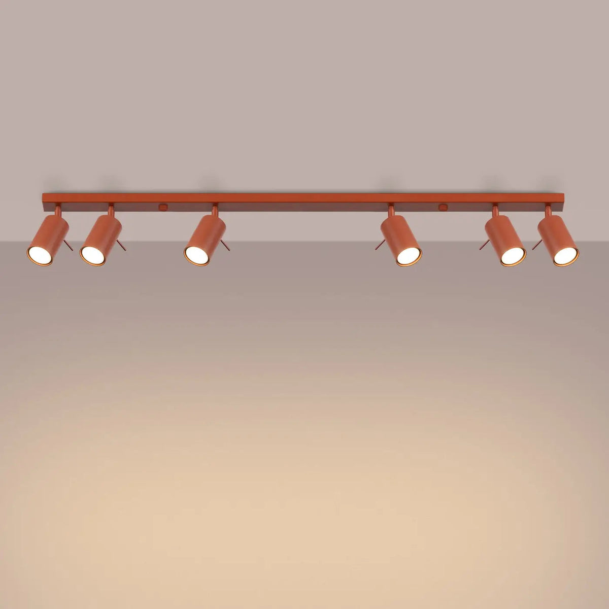 Plafonnier 6 Spots Orientables Lisse Rouge Ocre - Dalumea - vue 1