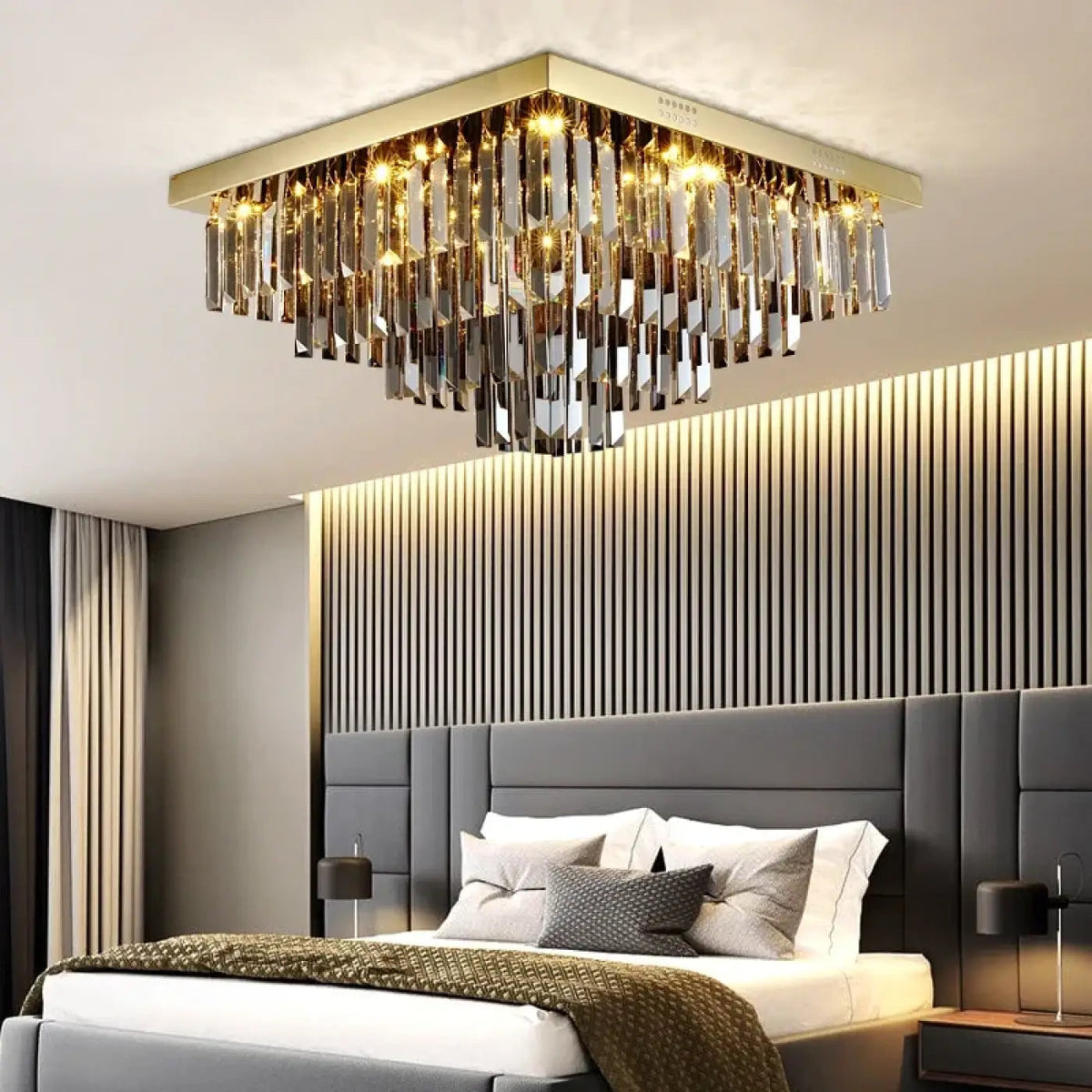 Plafonnier Cristal Carré Doré Design Moderne - Dalumea - vue 3