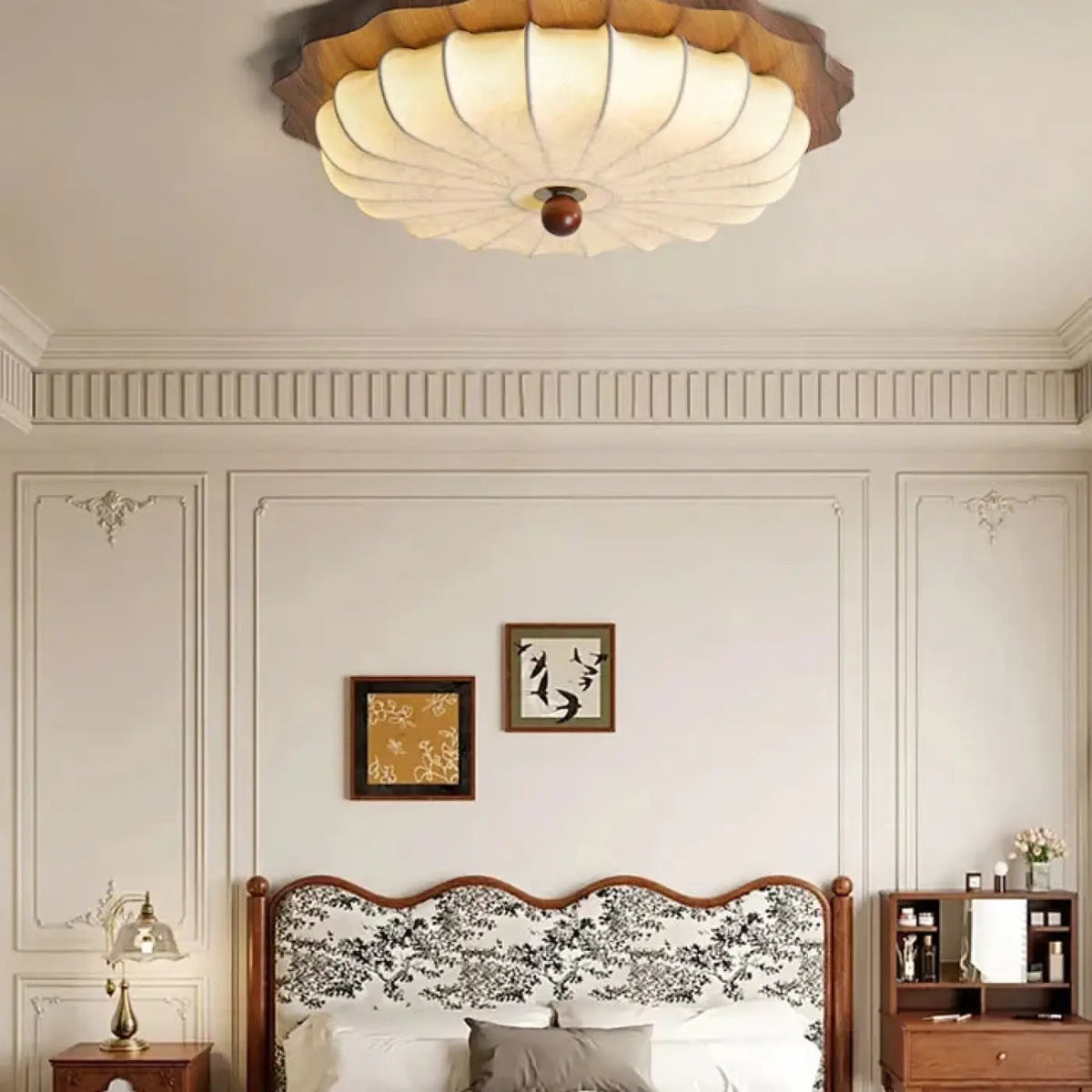 Plafonnier Bois Tissu Style Lanterne Vintage - Dalumea - vue 1