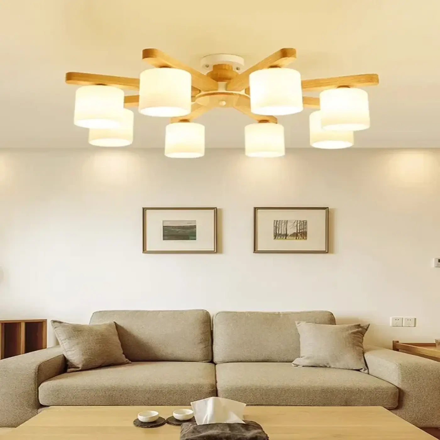 Plafonnier Scandinave Bois Métal Vert Blanc - Dalumea - vue 5