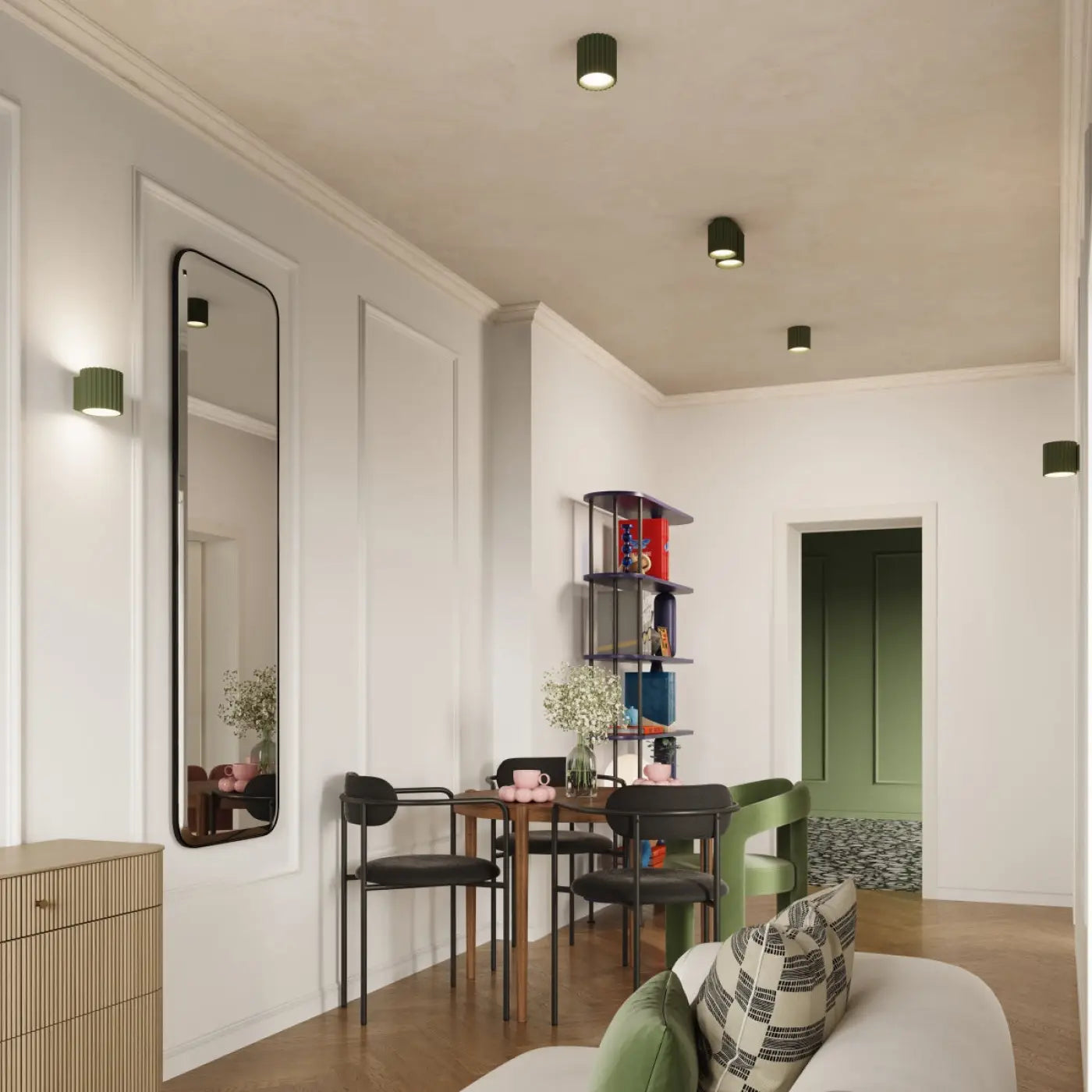 Plafonnier Cylindrique Compact Vert Olive - Dalumea - vue 8