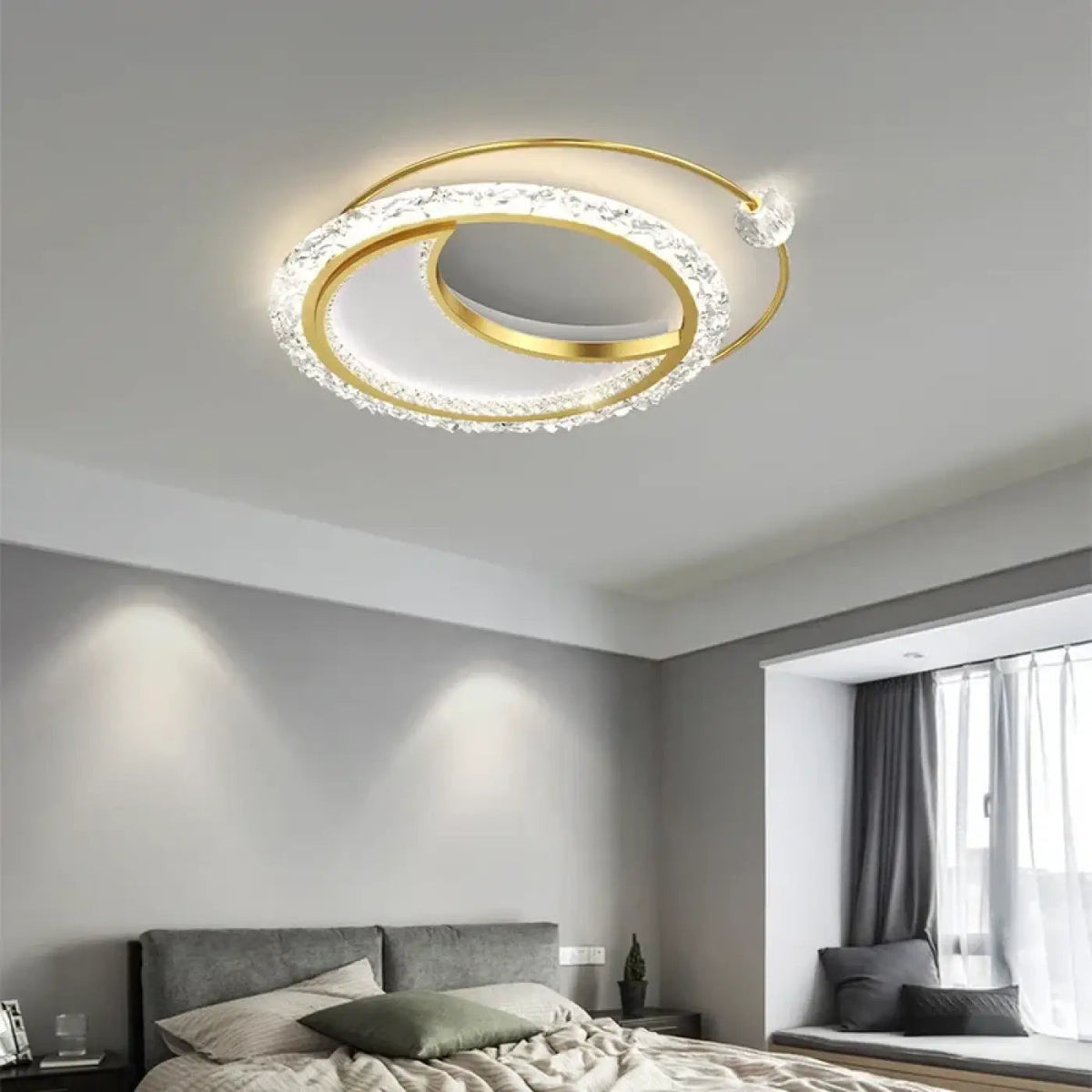 Plafonnier LED Double Anneau Cristal