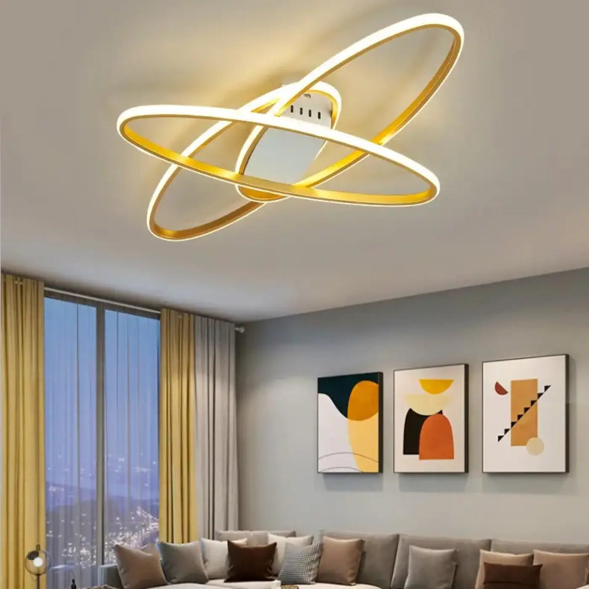 Plafonnier LED Anneaux Noir Doré - Dalumea - vue 6
