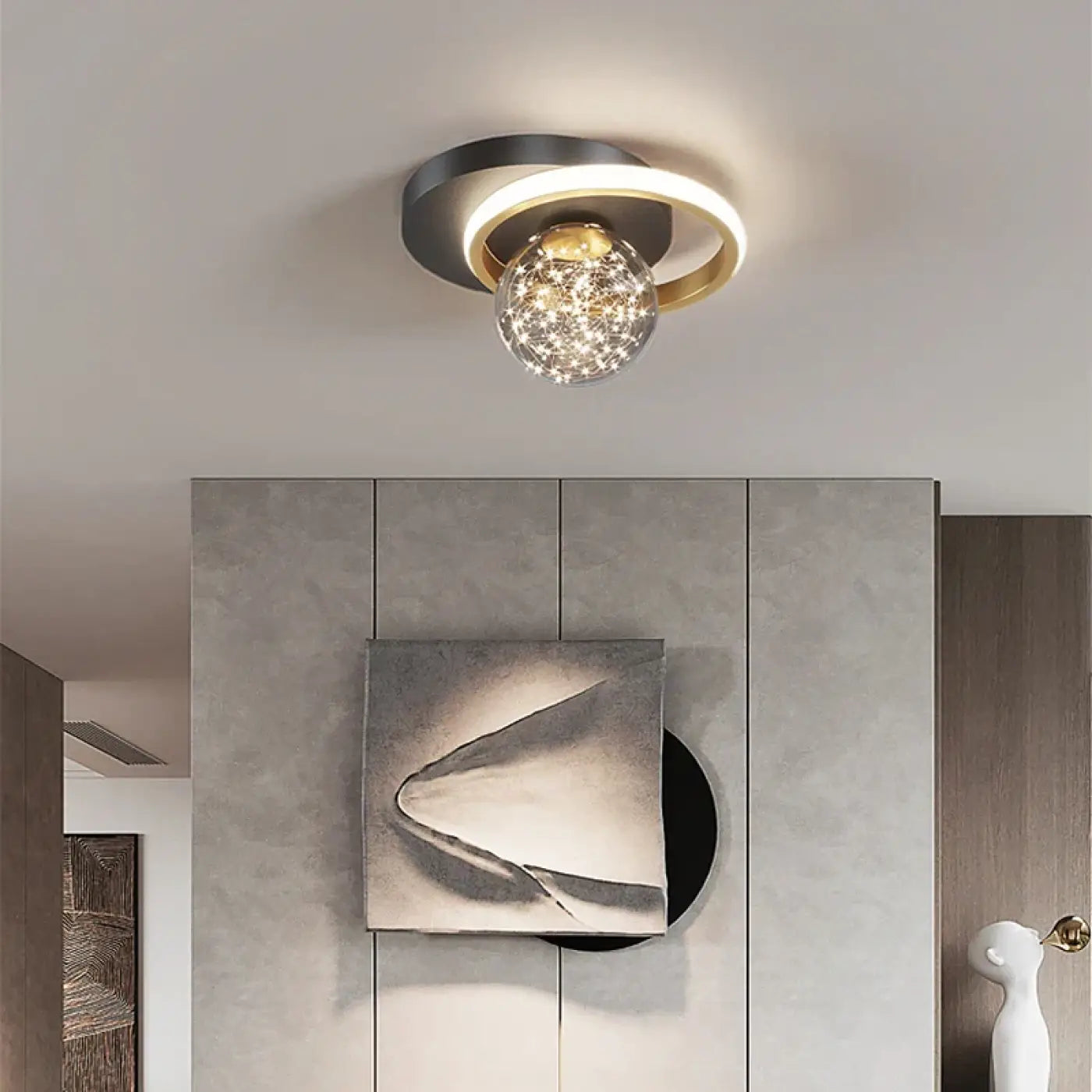 Plafonnier Boule Cristal Design Doré - Dalumea - vue 3