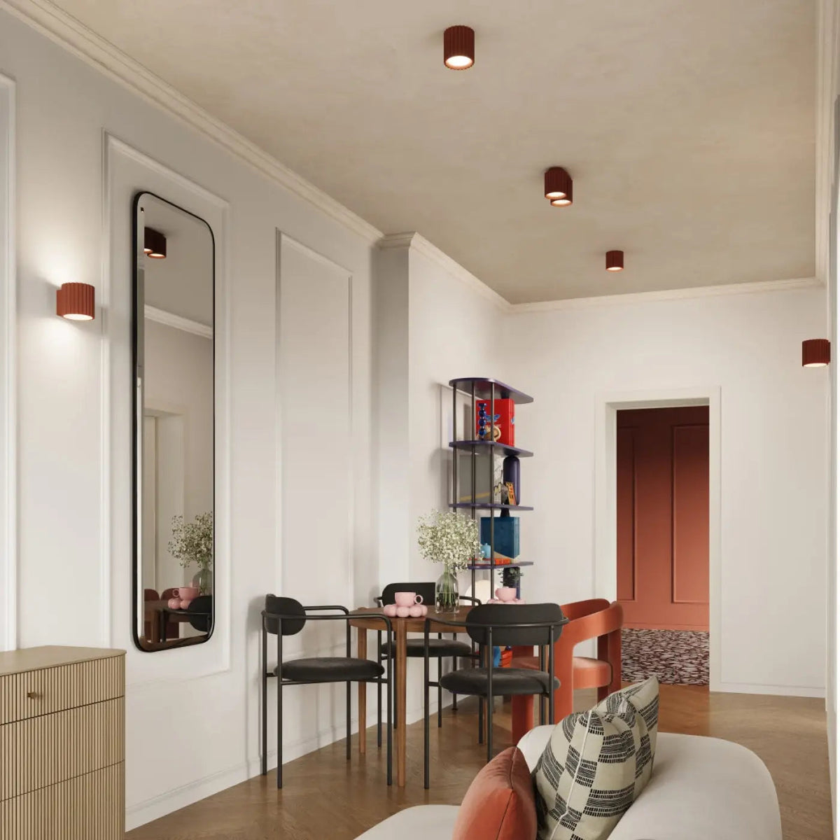 Plafonnier Cylindrique Strié Ouverture Lisse Rouge Ocre - Dalumea - vue 8