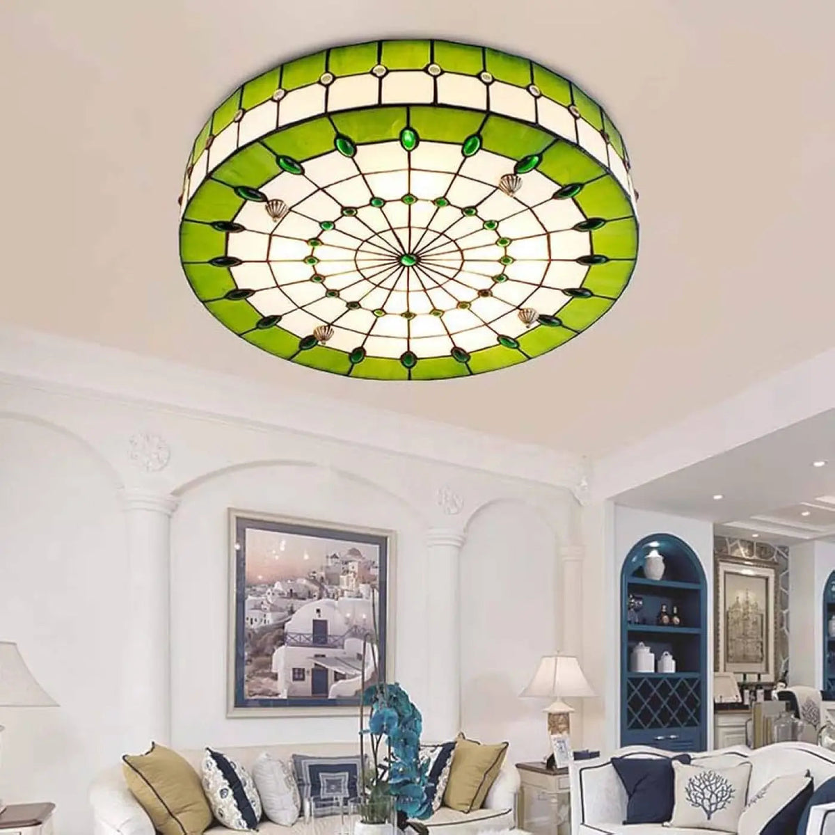 Plafonnier Tiffany Vitrail Art Déco - Dalumea - vue 6