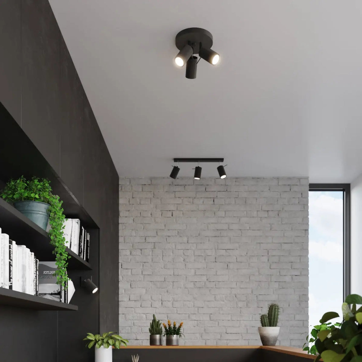 Plafonnier 3 Spots Orientables Base Ronde Noir - Dalumea - vue 4