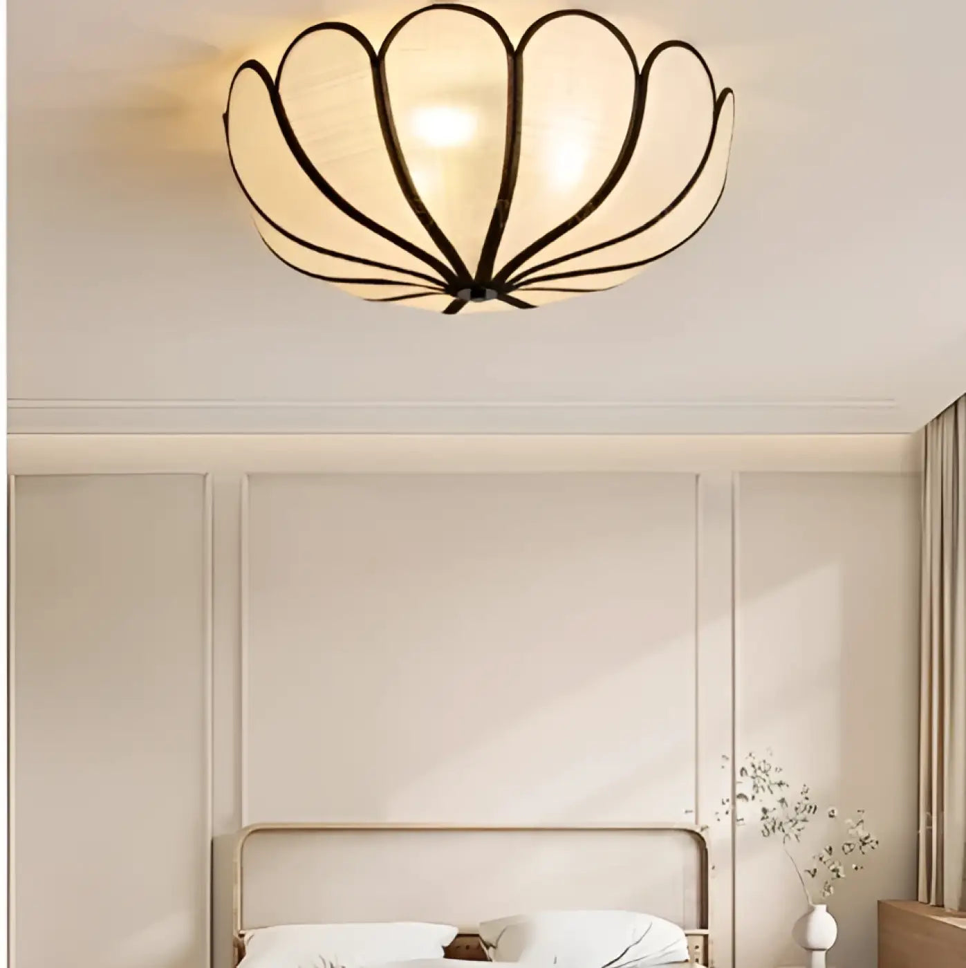 Plafonnier Floral Abat-Jour Tissu Beige - Dalumea - vue 1