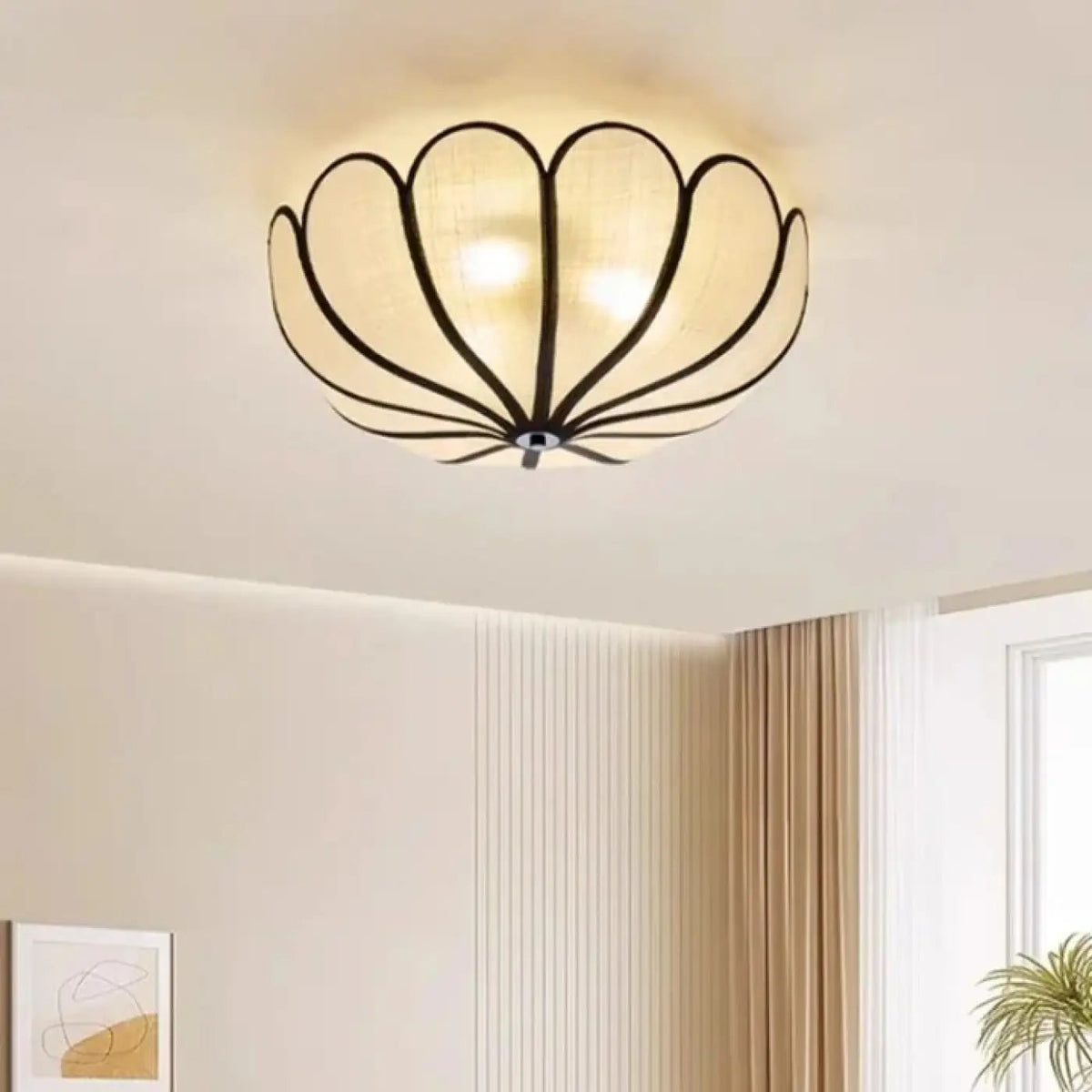 Plafonnier Floral Abat-Jour Tissu Beige - Dalumea - vue 2