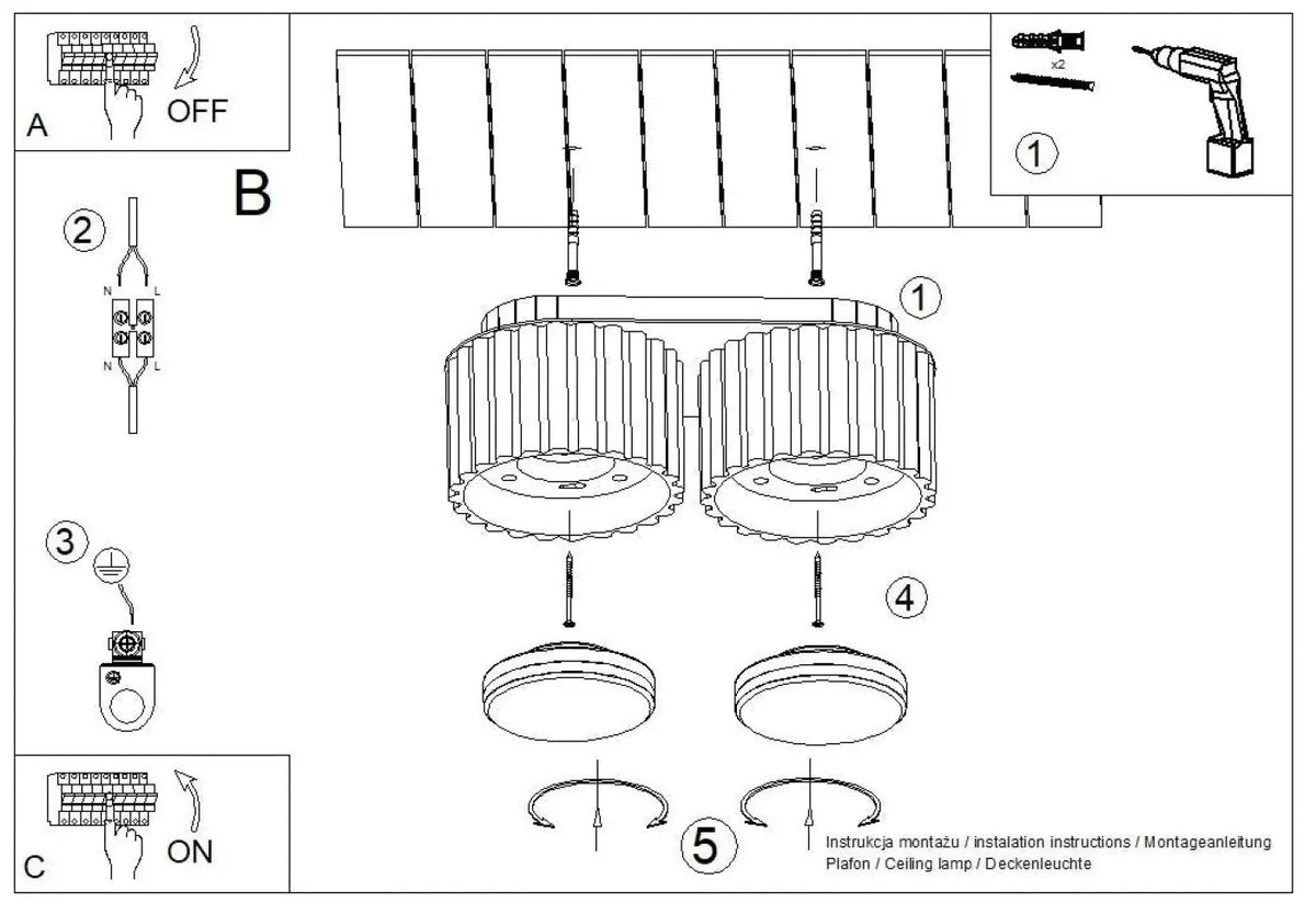 Plafonnier luminaire plafonnier double cylindre vert olive strie style moderne - Dalumea - vue 11