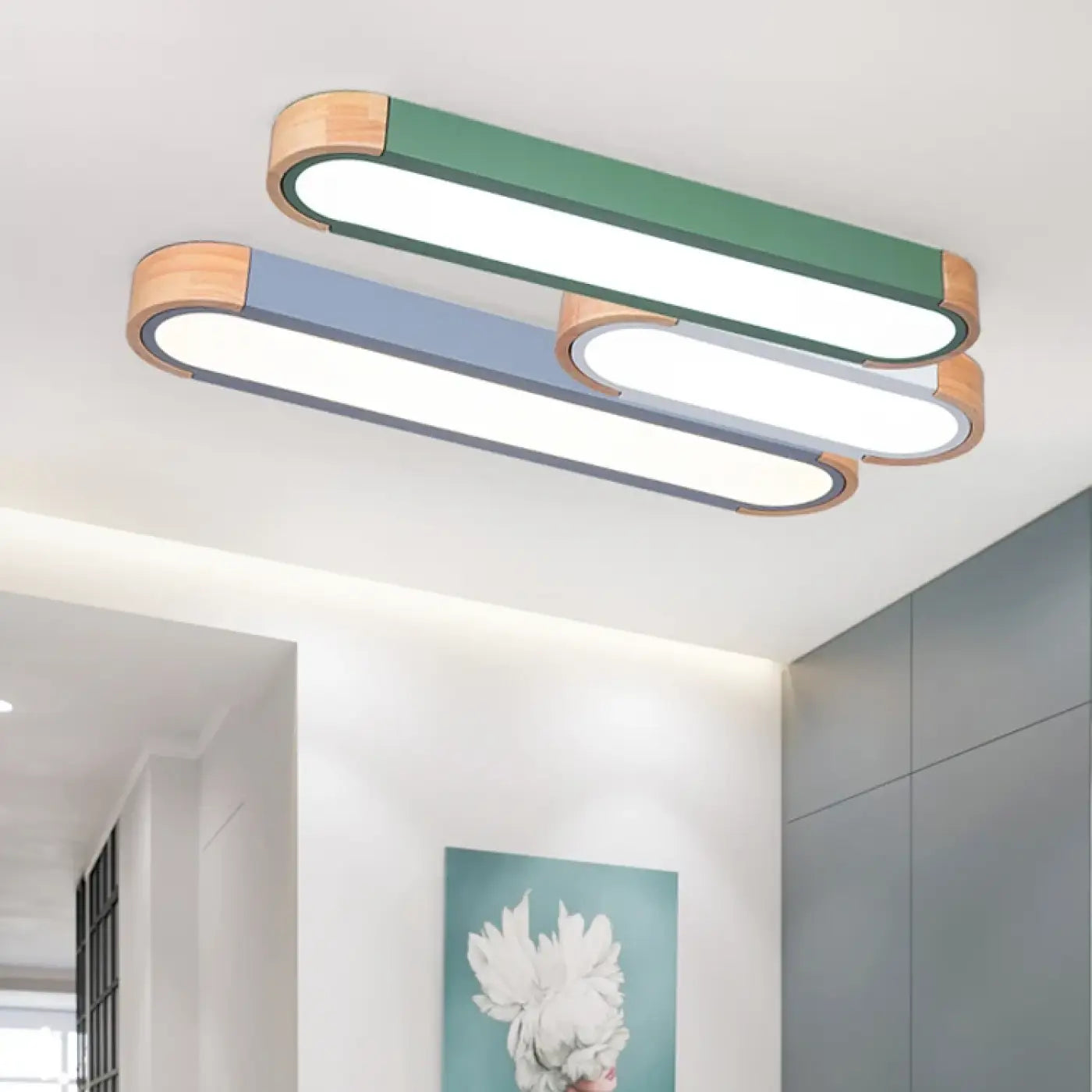 Plafonnier Barres Superposées Bois et Verre Design - Dalumea - vue 4