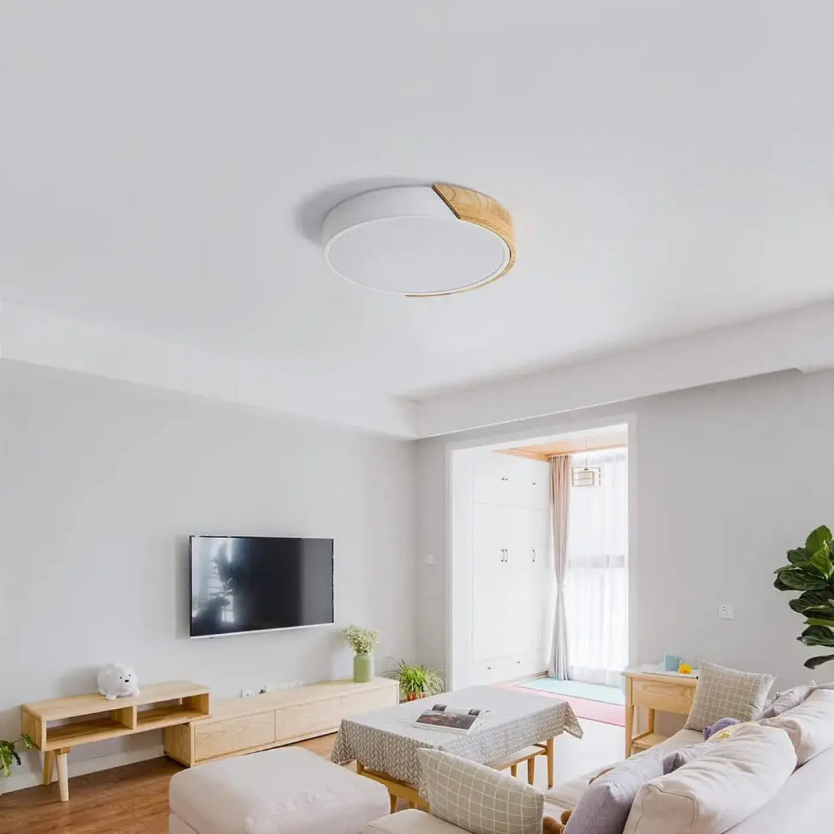 Plafonnier LED Bois Blanc Scandinave - Dalumea - vue 2