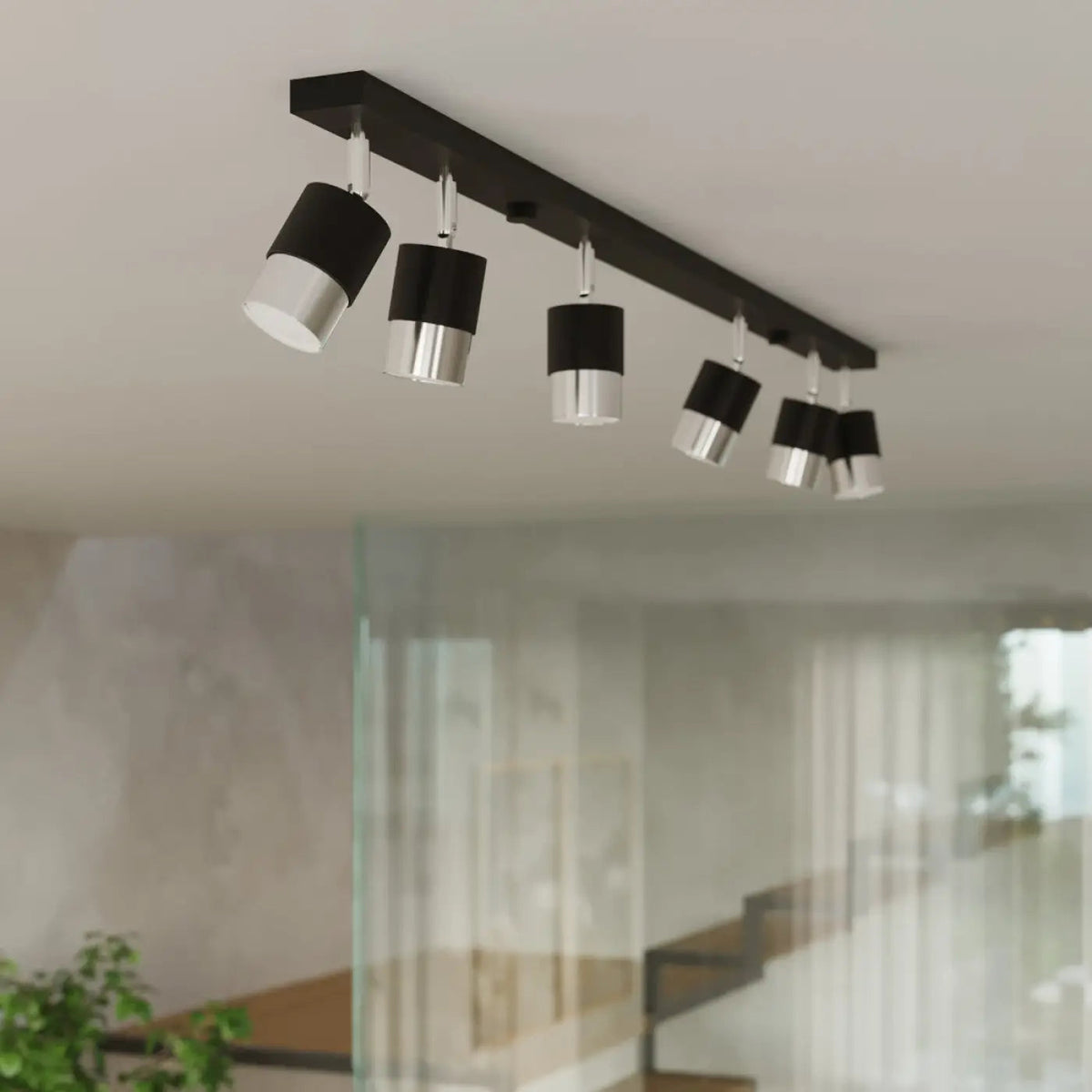 Plafonnier 4 Spots Orientables Noir Chrome - Dalumea - vue 6