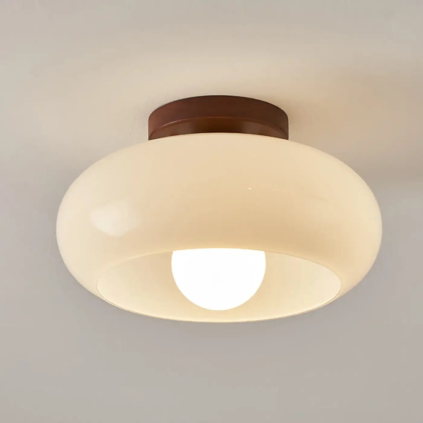 Plafonnier Verre Blanc Bois Naturel - Dalumea - vue 3