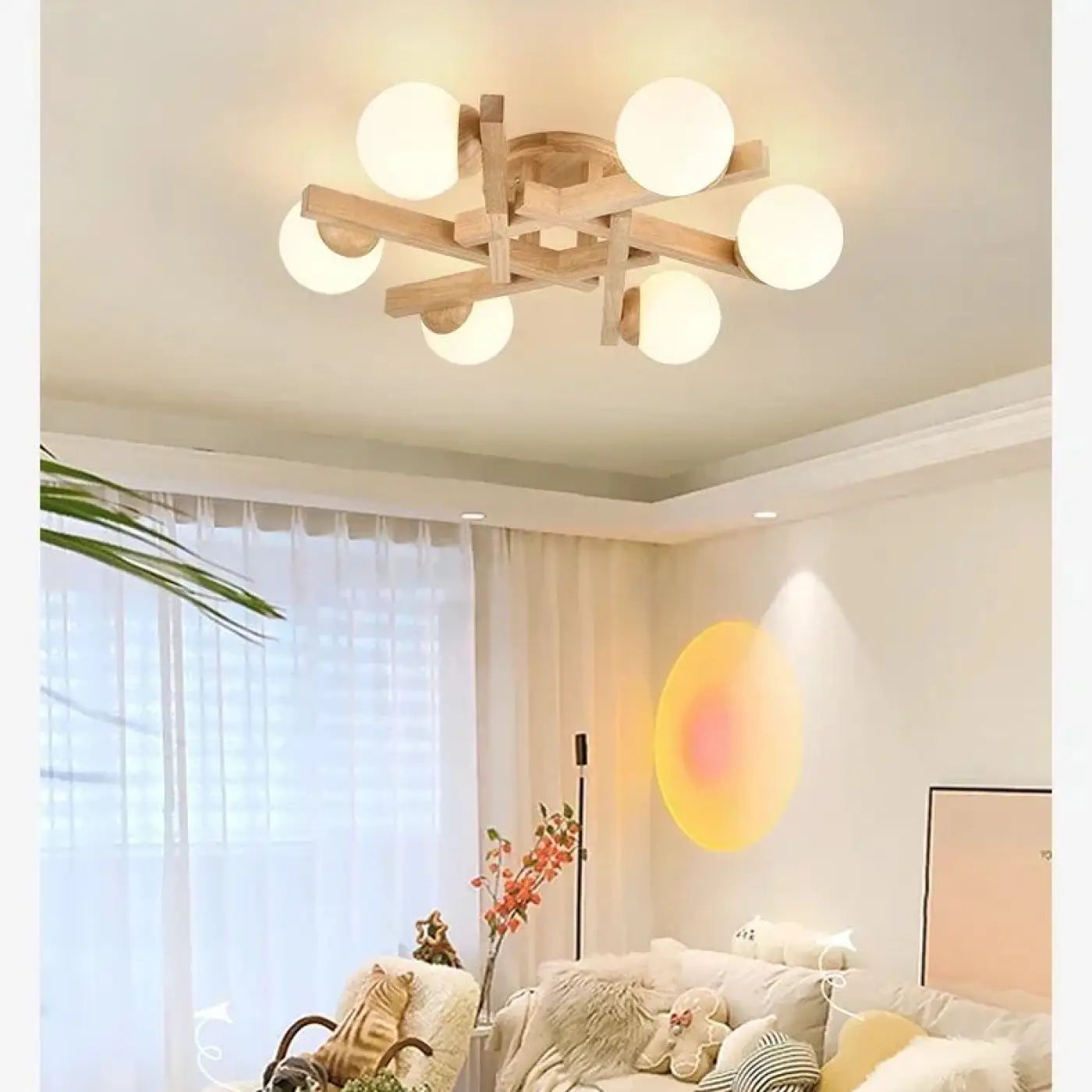 Plafonnier Scandinave Bois Globes Blancs - Dalumea - vue 8