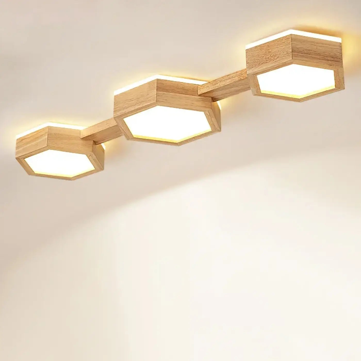 Plafonnier Bois Naturel LED Géométrique - Dalumea - vue 2