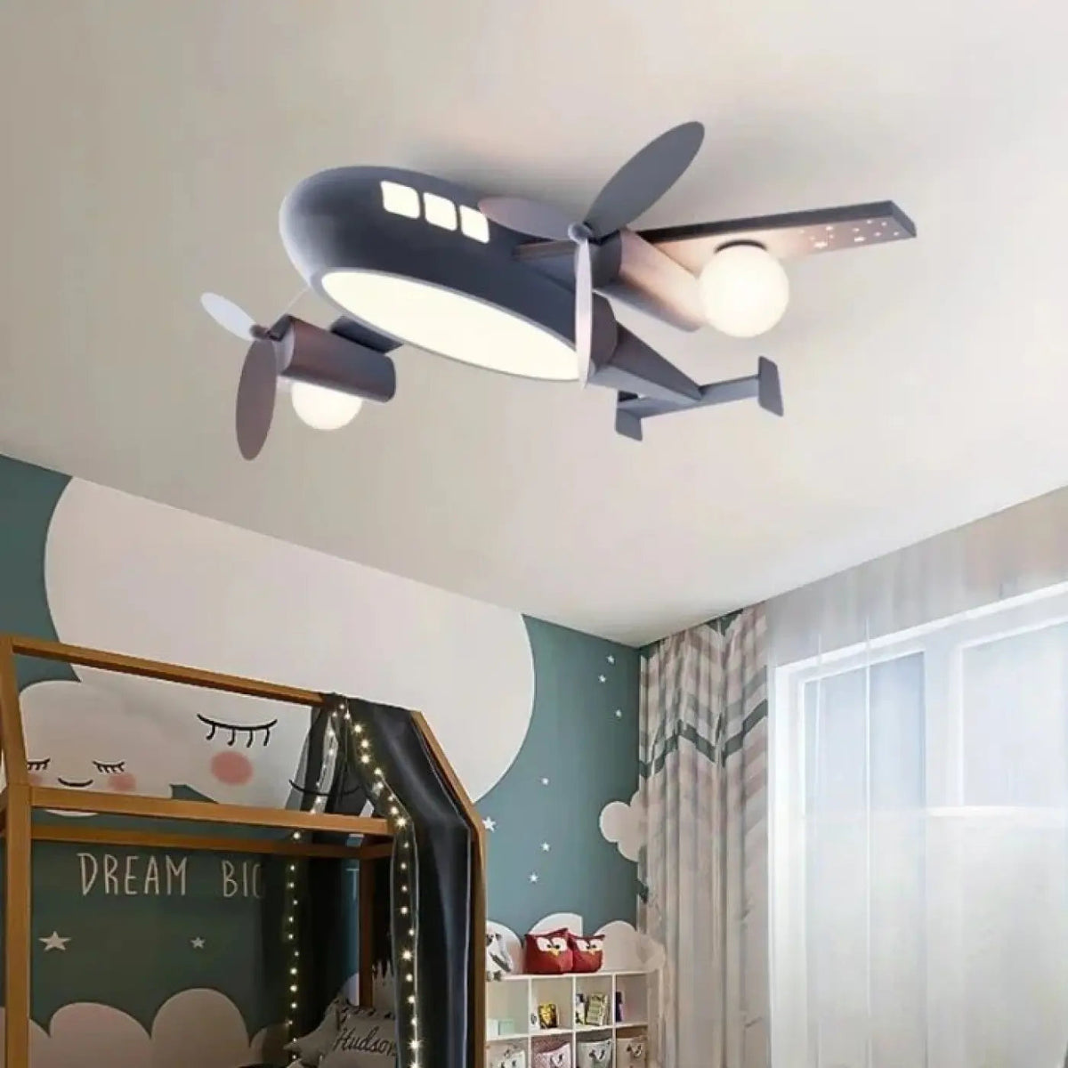 Plafonnier Avion Hublots Gris Chambre Enfant - Dalumea - vue 4