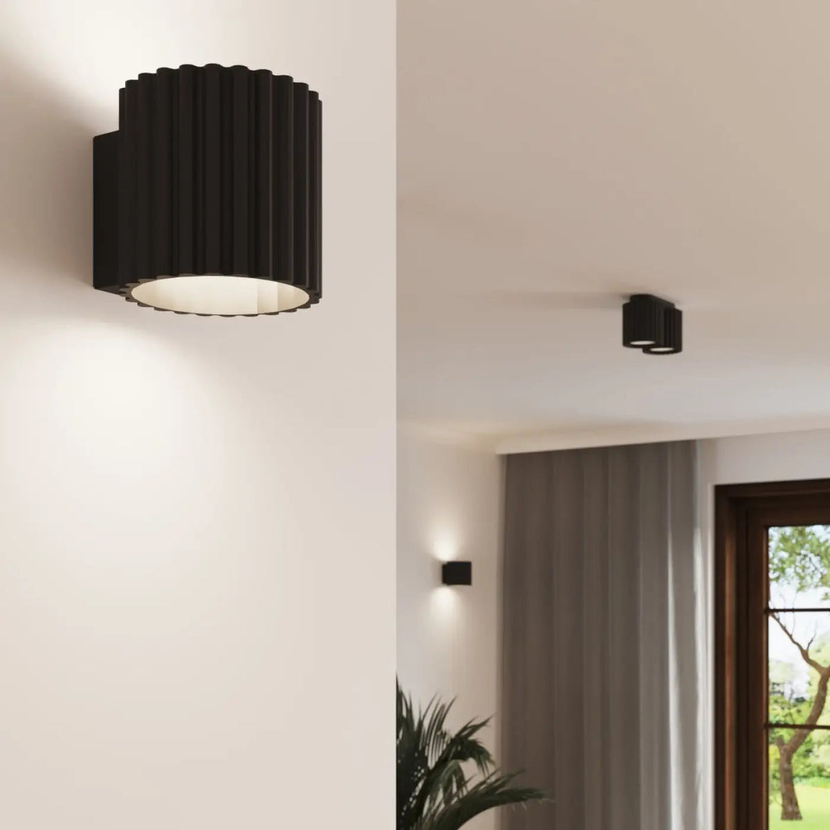 Plafonnier Cylindrique Noir Rainuré - Dalumea - vue 9