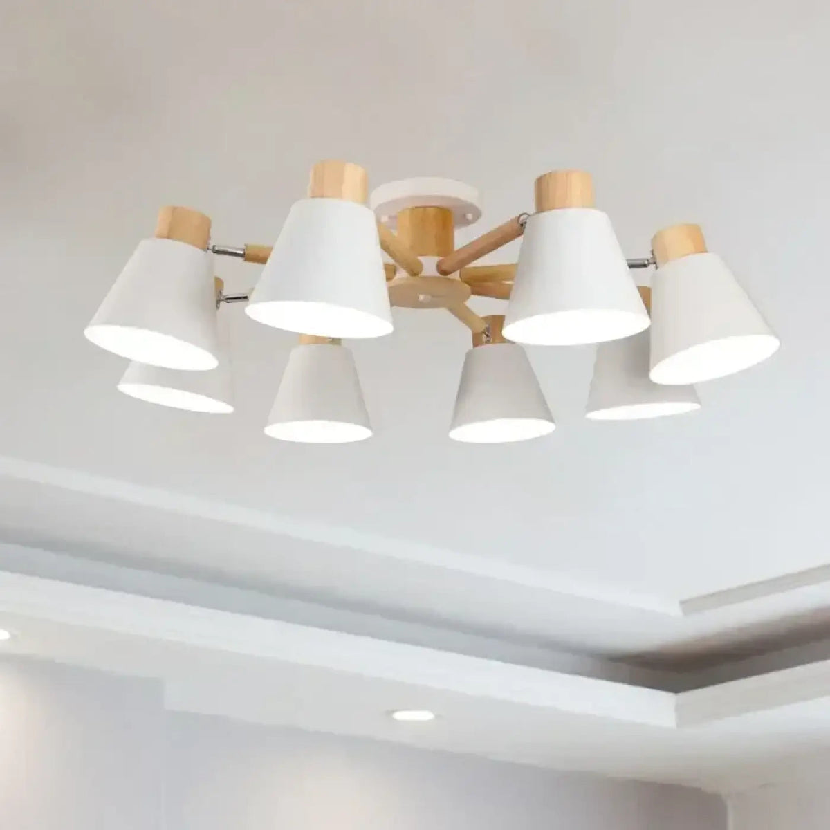 Plafonnier Scandinave Bois Métal Vert Blanc - Dalumea - vue 4