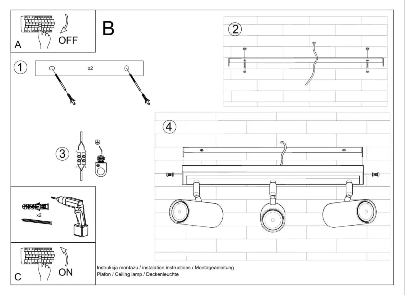 Plafonnier 3 Spots Orientables Barre Noir - Dalumea - vue 7