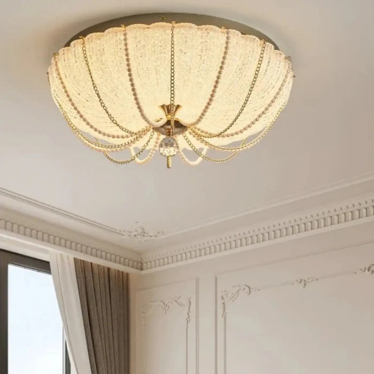 Plafonnier Cristal Doré Perles - Dalumea - vue 1