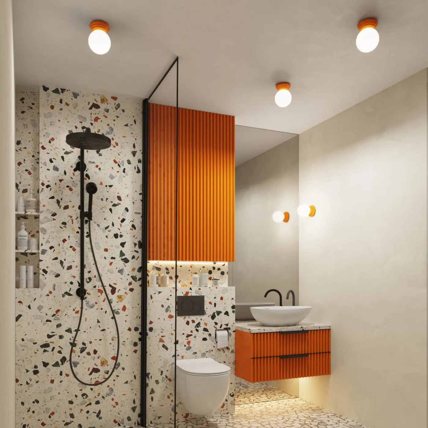 Plafonnier Boule Opaline Orange Céramique - Dalumea - vue 8