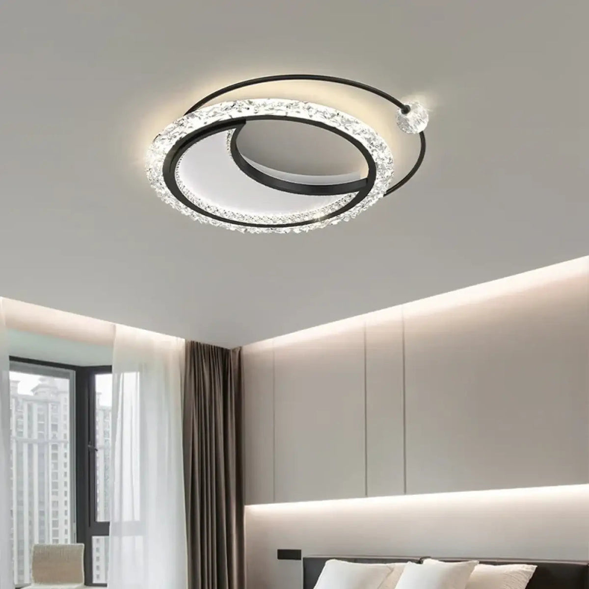 Plafonnier LED Double Anneau Cristal - Dalumea - vue 1