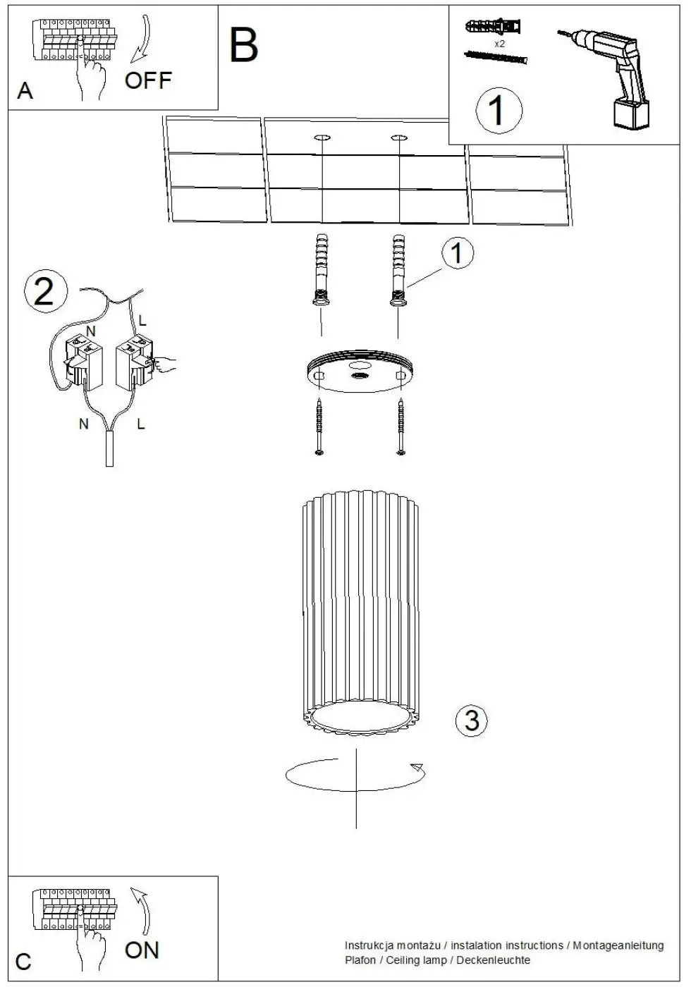 Plafonnier Cylindrique Strié Noir LED - Dalumea - vue 3