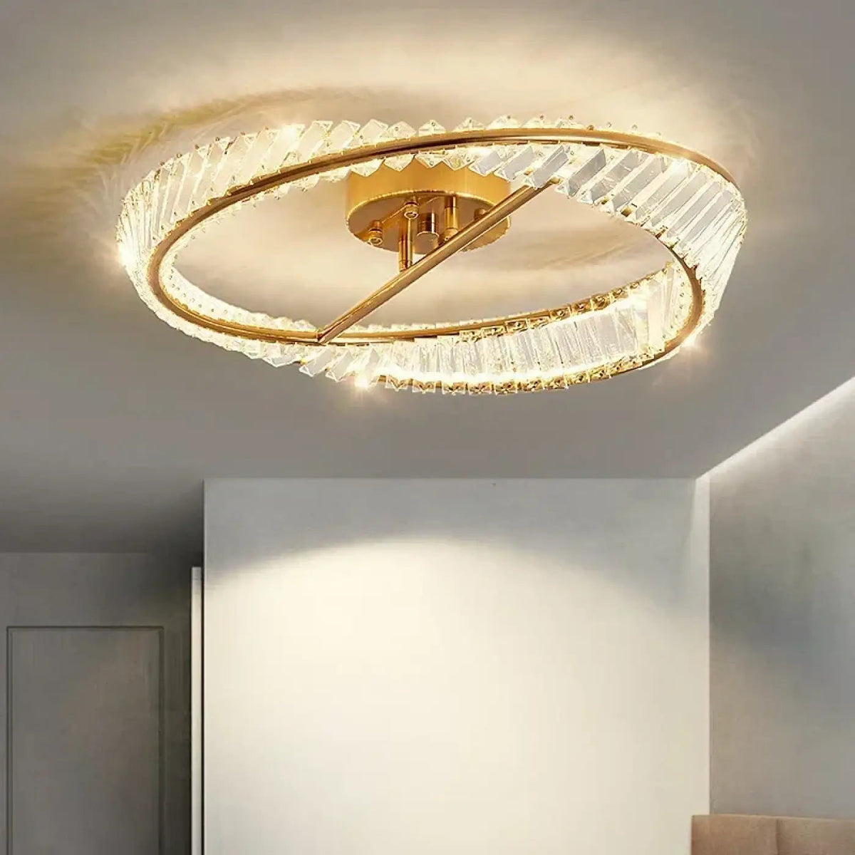 Plafonnier Anneau Cristal Doré