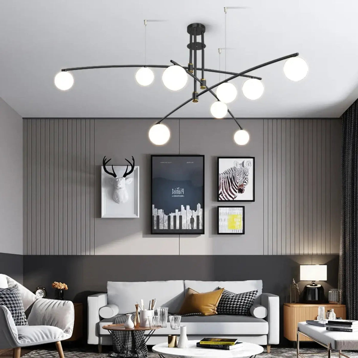 Plafonnier Noir Multi-Bras Globes Blancs - Dalumea - vue 5