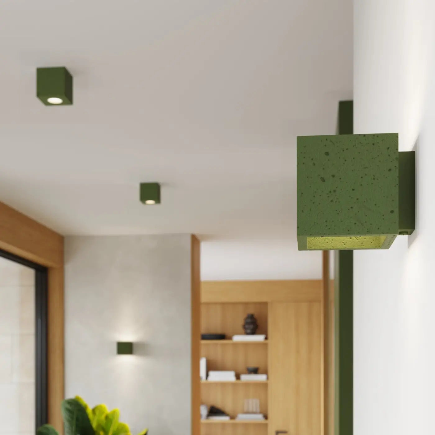 Plafonnier Béton Cube Vert Olive - Dalumea - vue 7