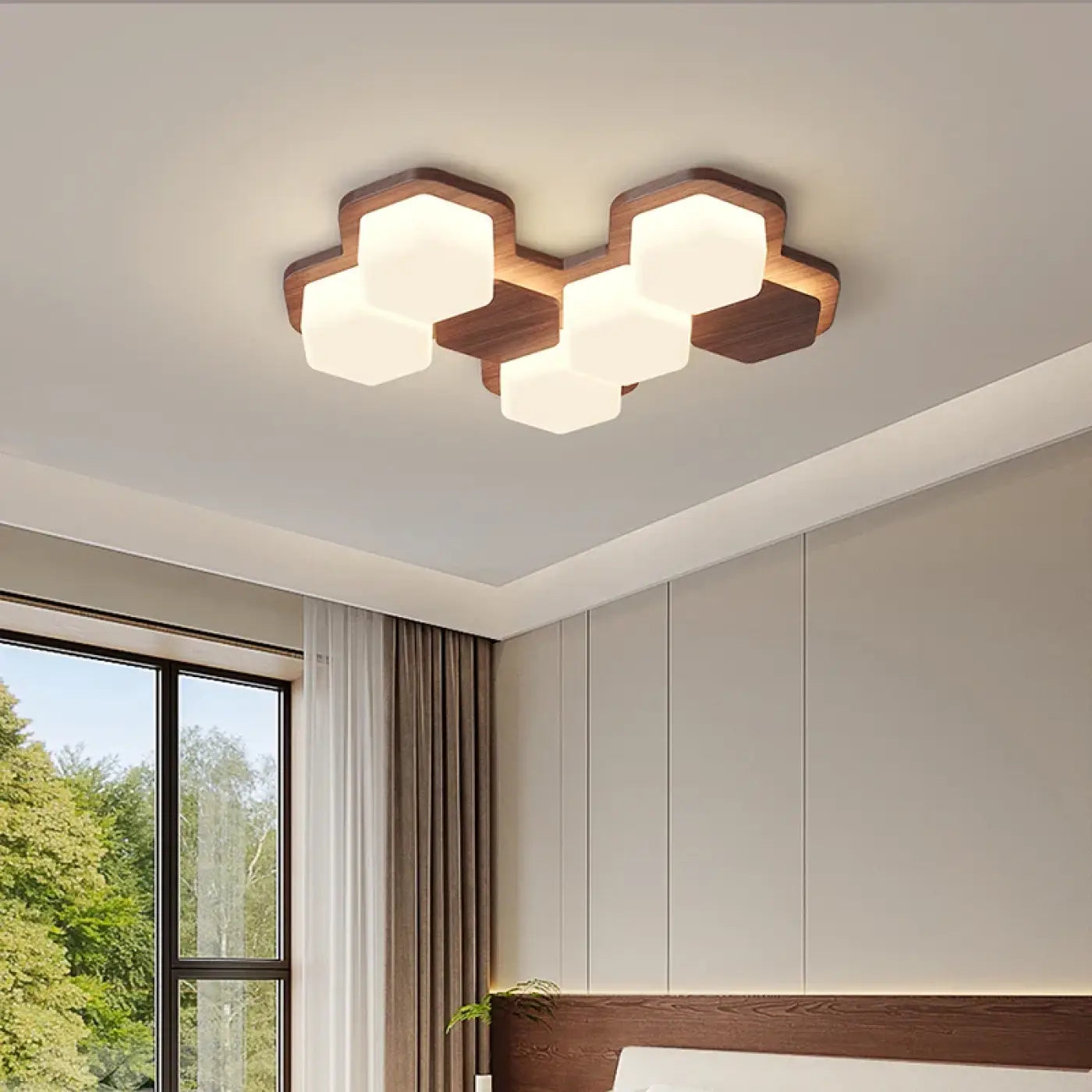 Plafonnier LED Géométrique Bois - Dalumea - vue 4