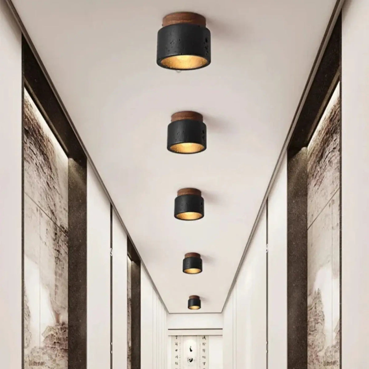 Plafonnier Noir Marbre Cylindrique Design Moderne - Dalumea - vue 1