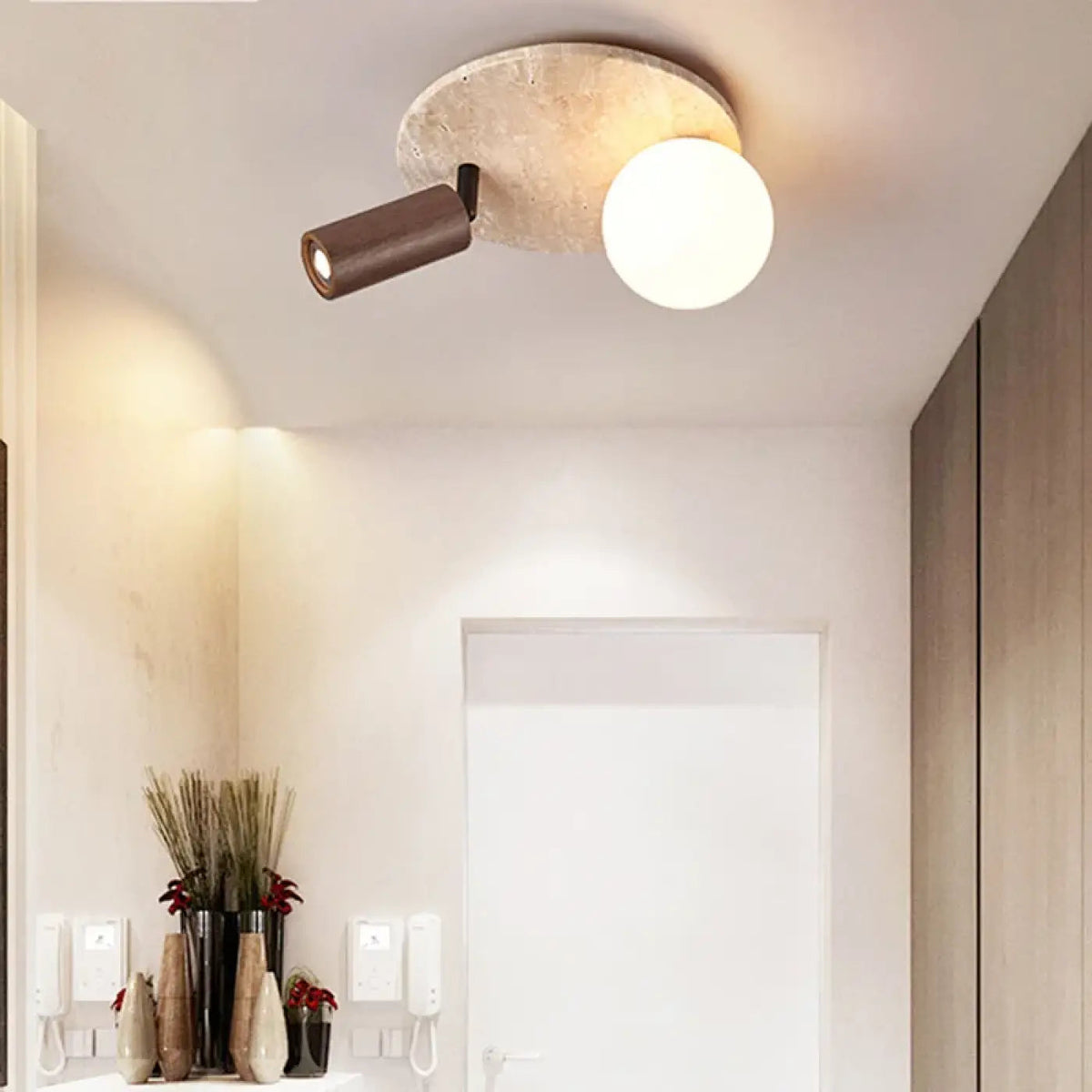 Plafonnier Spot Orientable Bois Verre Opalin - Dalumea - vue 3